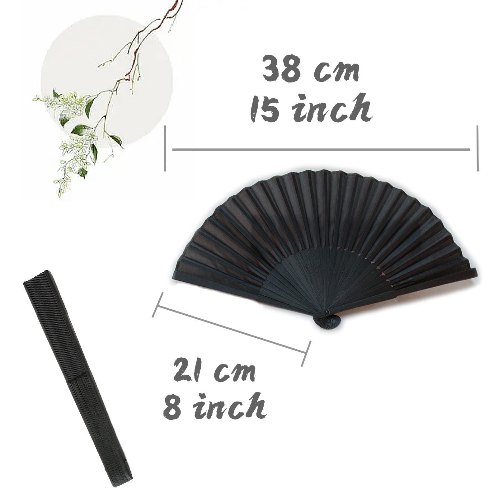DONJIM Small Portable Folding Hand Fan - Black Silk Traditional Manual Fan for Wedding, Photography, Show, Gift & Home Decoration | Perfect for Summer Cooling, Outdoor Events & Cultural Performances