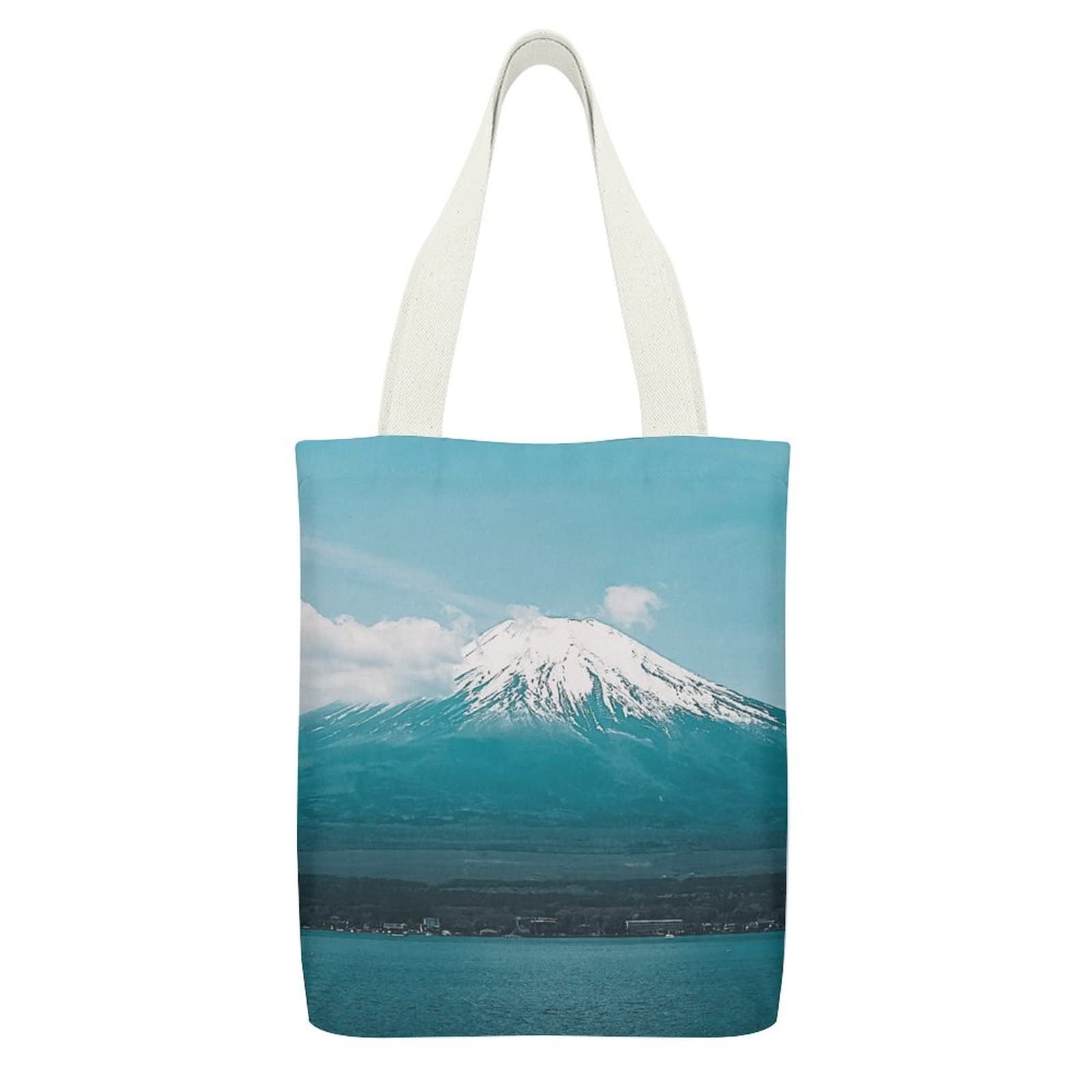 Stylish Mount Fuji Japan Canvas Tote Bag for Women - Reusable Zippered Shoulder Bag with Inner Pockets (12.6x15in) - Perfect for Travel, Shopping & Daily Use