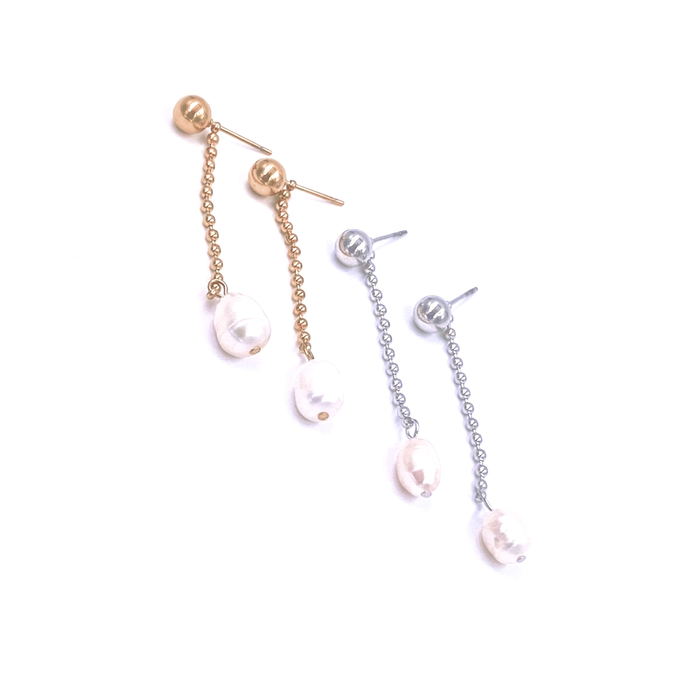 Ashley Gold Stainless Steel Single Drop Freshwater Pearl Stud Earrings - Elegant Jewelry for Women, Perfect for Weddings, Parties & Daily Wear
