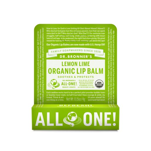 Organic Lip Balm by Dr. Bronners - Lemon Lime Flavor, All-Natural Moisturizing Lip Care for Dry & Chapped Lips | Perfect for Outdoor Activities, Travel & Daily Hydration