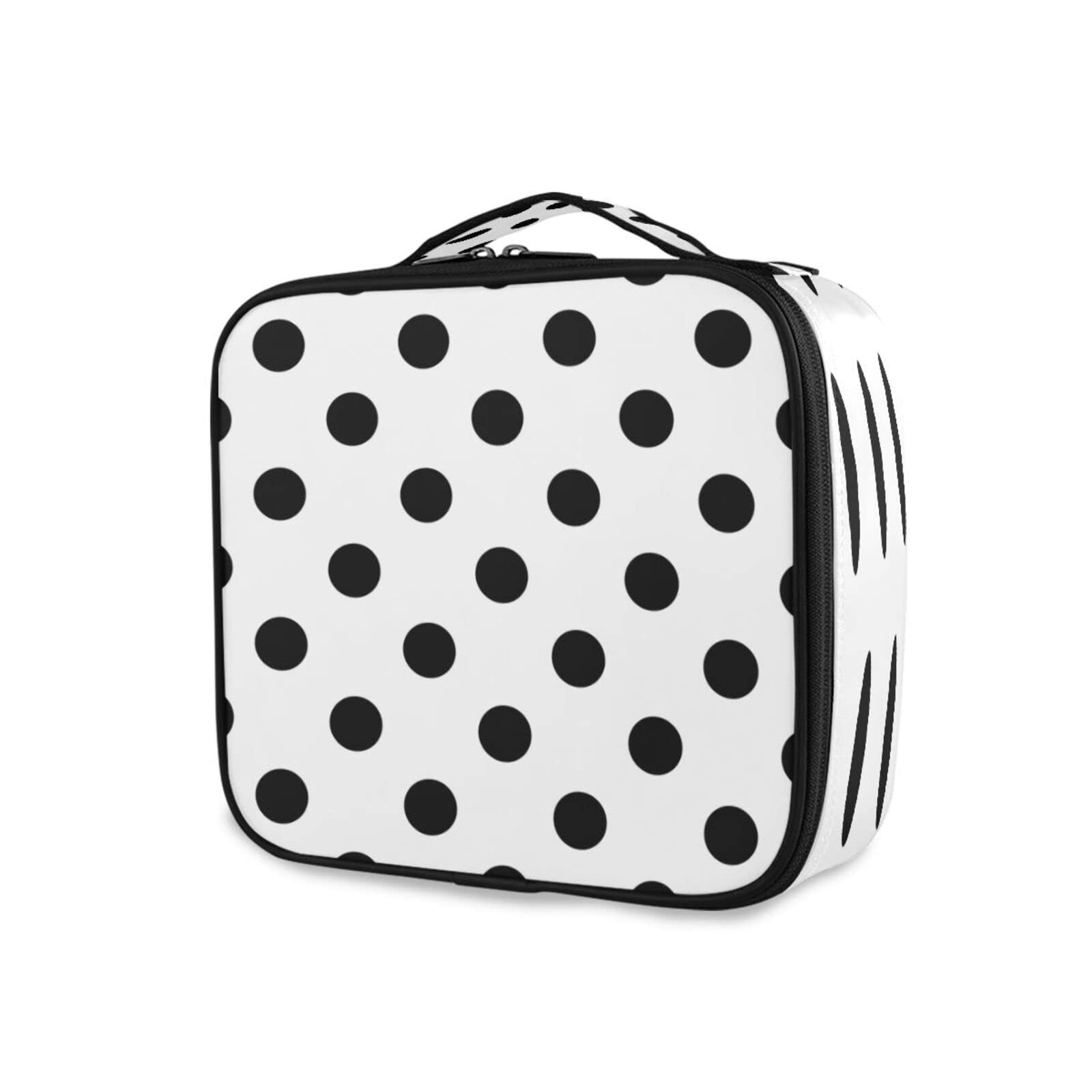 ODAWA Black & White Polka Dot Travel Makeup Bag - Portable Cosmetic Organizer & Toiletry Case for Women & Girls | Perfect for Vacations, Gym & Daily Use