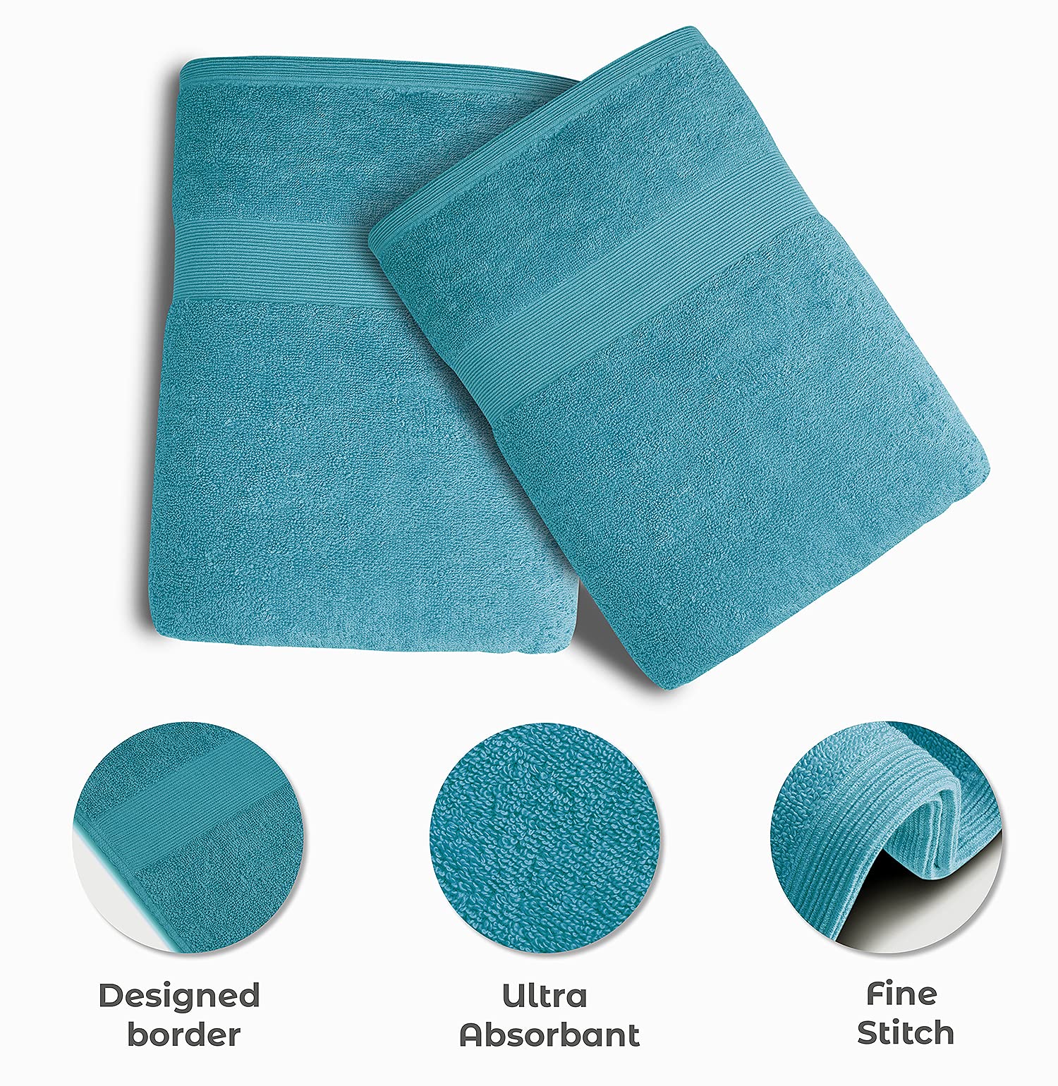 Softolle 100% Cotton Luxury Bath Towels Set of 4 - Super Soft & Absorbent 27x54 Inch Bathroom Towels - Eco-Friendly, Quick-Dry, Plush Hotel Quality (Turquoise) - Perfect for Spa, Gym, and Guest Bathrooms