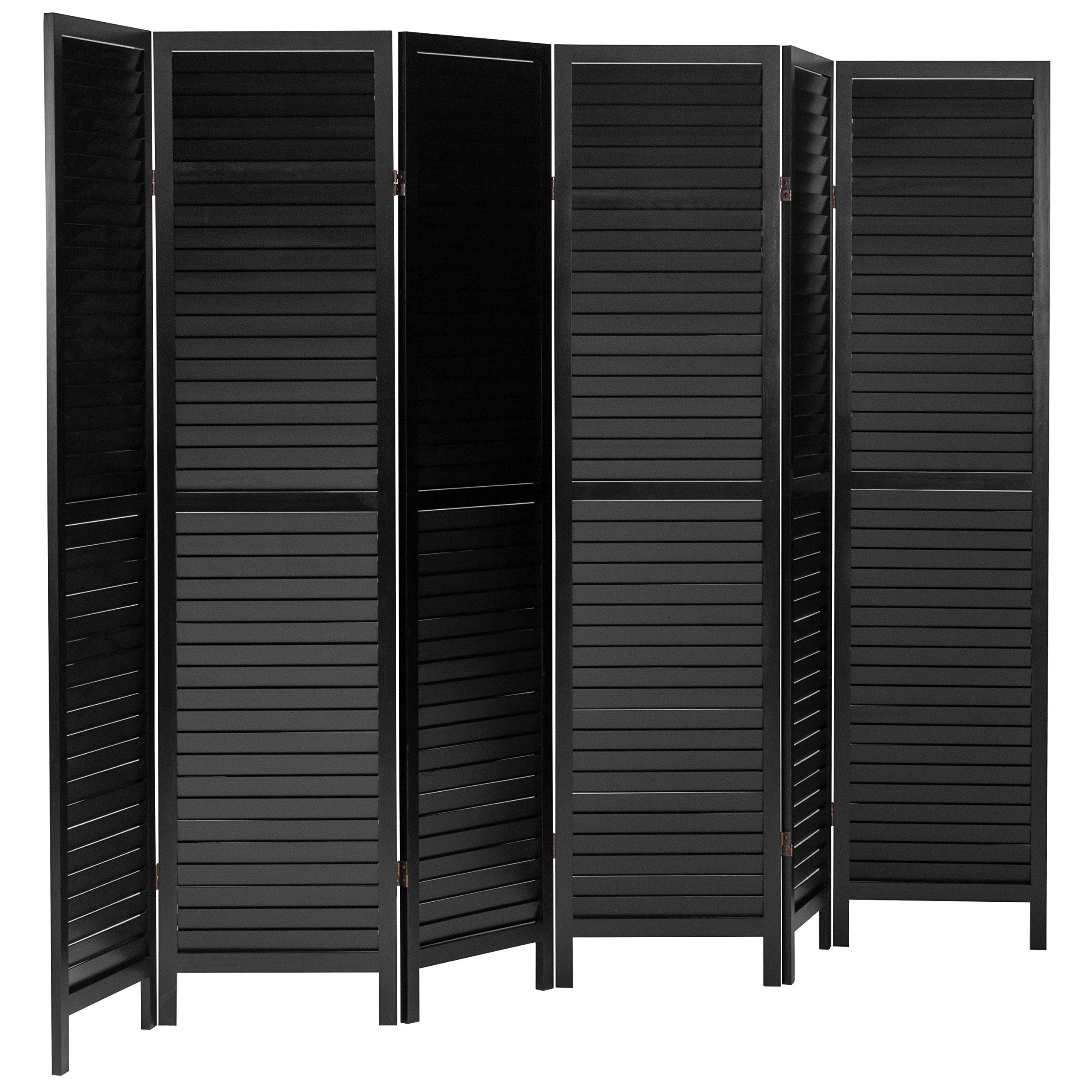 6 ft. Tall Black Wooden Louvered Room Divider - 6 Panel Folding Privacy Screen for Home Office, Living Room & Bedroom Separation - Red Lantern Design Home Decor