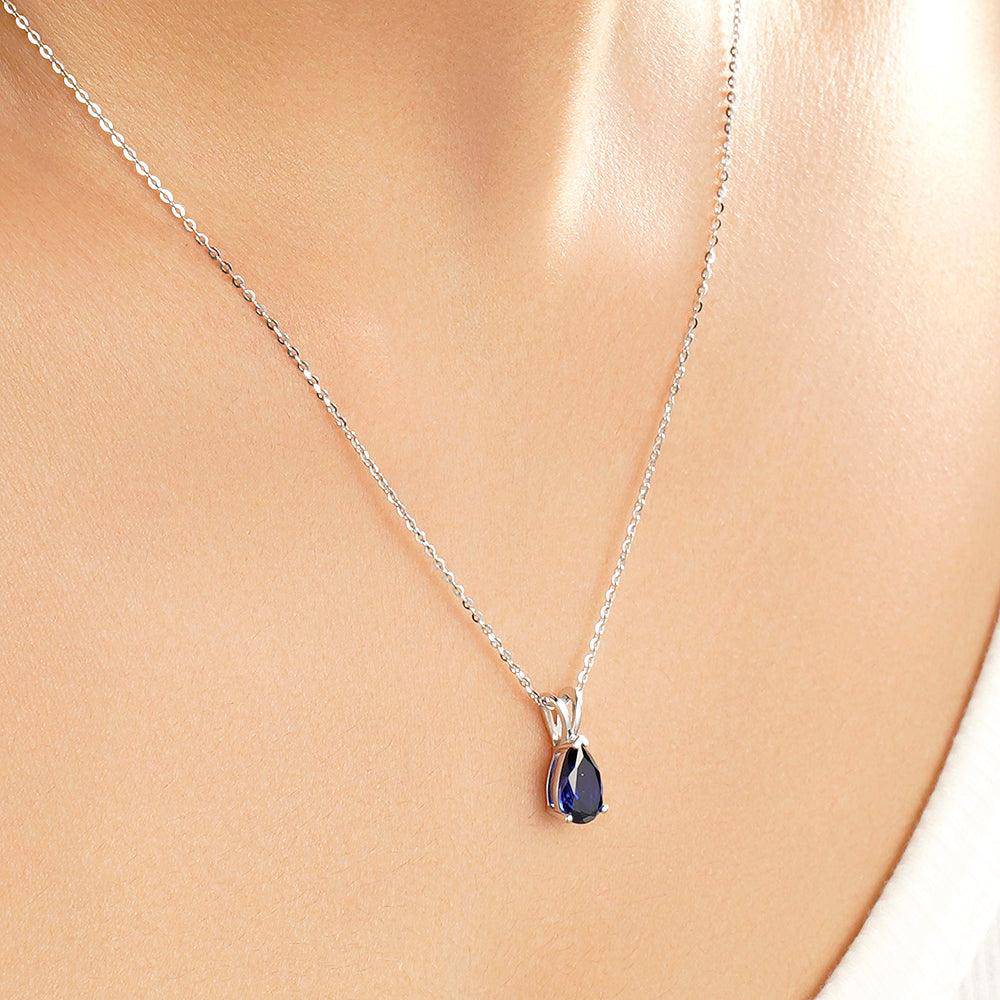 1.5 Carat Pear-Shaped Blue Sapphire Solitaire Pendant Necklace - Elegant Jewelry Gift for Women, Perfect for Weddings & Special Occasions