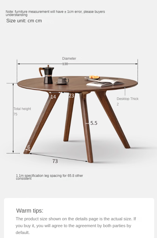 Black Walnut Solid Wood Retro Round Dining Table - Handcrafted Vintage Style 48 Inch Farmhouse Table for Dining Room, Kitchen & Outdoor Entertaining