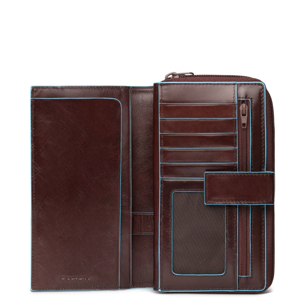 Piquadro Women's Leather Coin Purse Wallet - 18cm Mahogany Brown for Credit Cards, Cash & Keys | Perfect for Travel, Shopping & Everyday Use