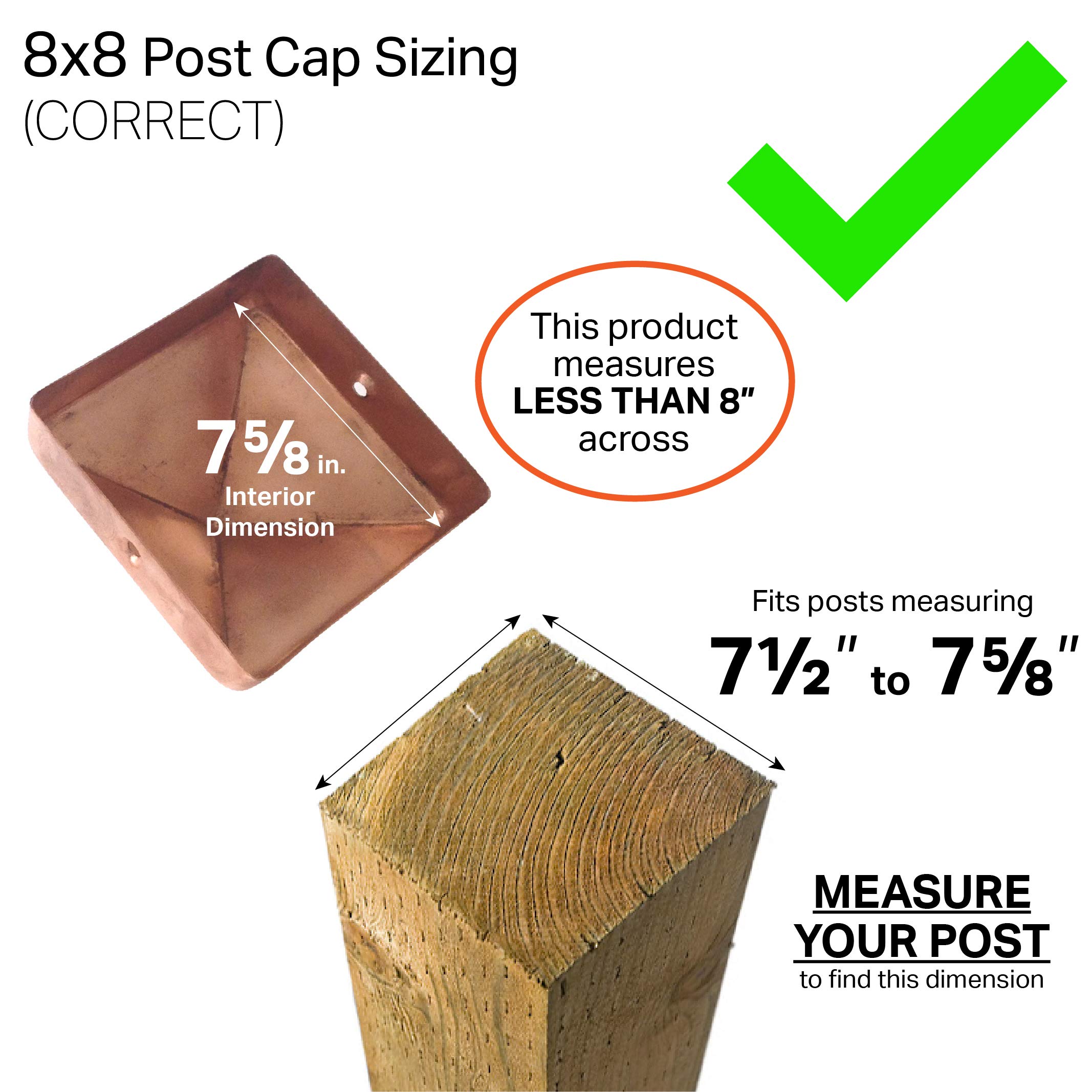 8x8 Solid Copper Flat Top Post Caps (5-Pack) - Extended Lip Design - Natural Patina Finish - 7-1/2 x 7-1/2 Inch - Perfect for Mailbox Posts, Fence Toppers & Deck Railings