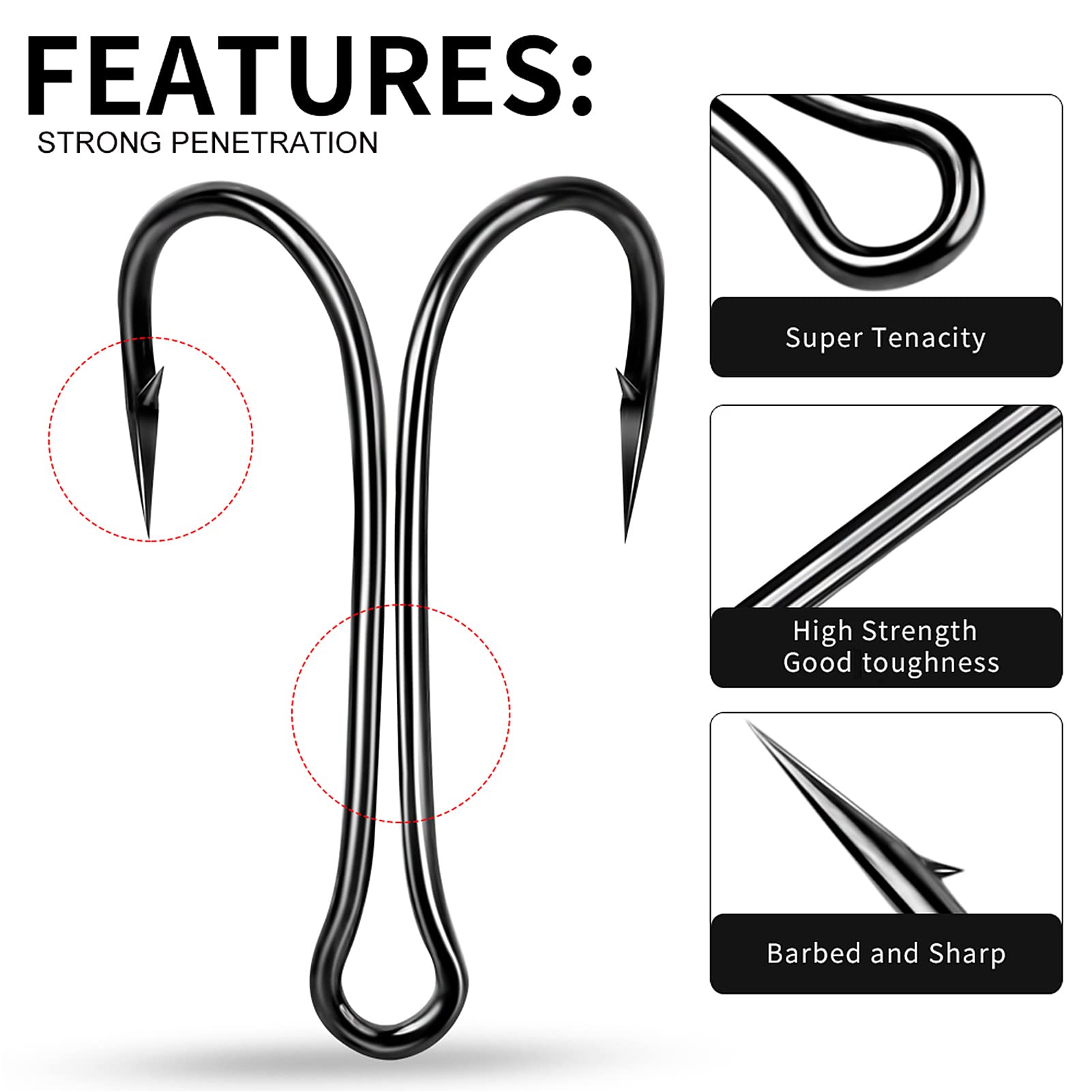 Ubersweet® 50 Pack Fishing Hooks - Long Handle Double Hook Kit for Saltwater & Freshwater Fishing - Ideal for Frog Lures, Bass, Trout, and More | Great for Shore Fishing, Boat Fishing, and Ice Fishing