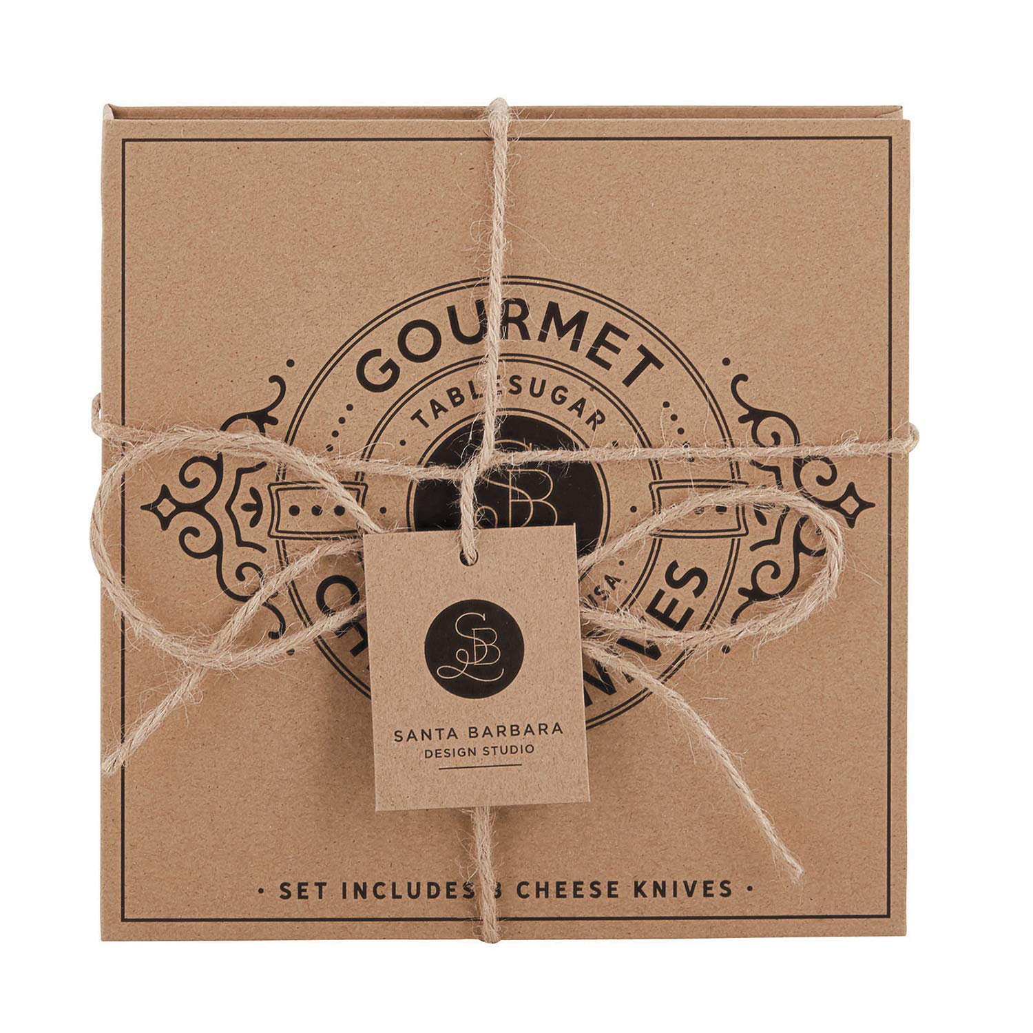Santa Barbara Design Studio 3-Piece Gourmet Cheese Knife Set with Kraft Cardboard Gift Box - Perfect for Kitchen Essentials, Cheese Platters & Hostess Gifts