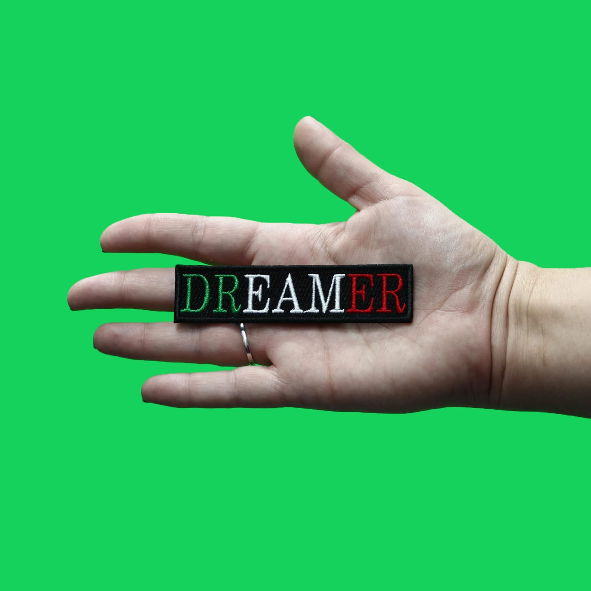 Dreamer Green White Red Patch Mexico Flag Theme Embroidered Iron On - Perfect for DIY Crafts, Costumes & Patriotic Decorations
