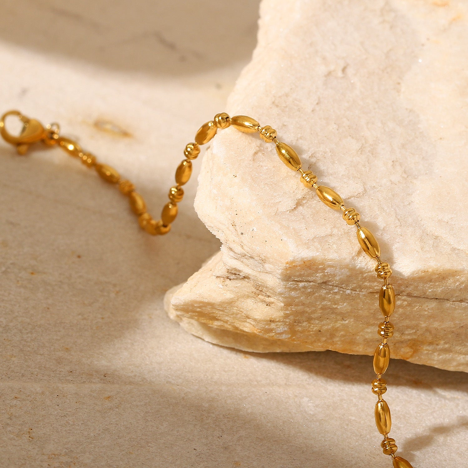 18K Gold Plated Minimalist Rice Beads Necklace & Bracelet Set - Elegant Jewelry Gift for Women | Perfect for Weddings, Parties & Everyday Wear (JDN982)