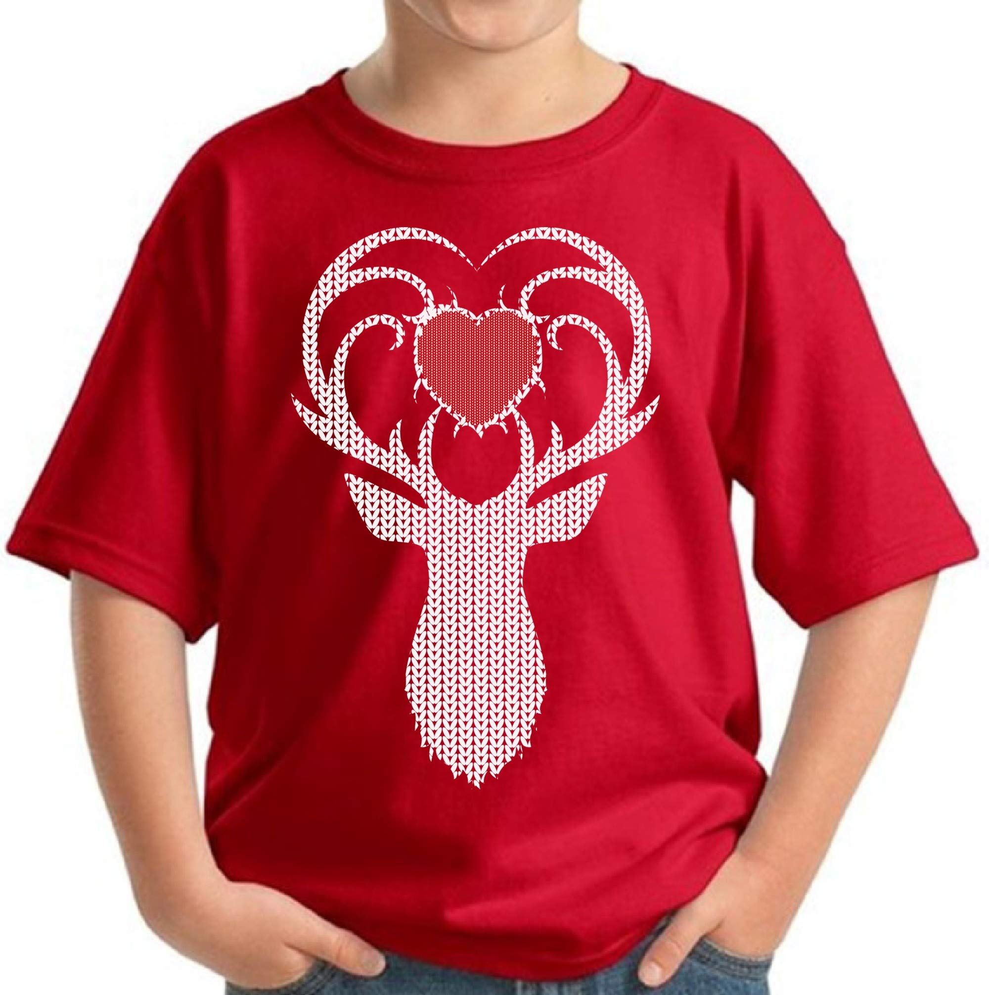 Ugly Christmas T-Shirt for Boys & Girls | White Deer & Heart Holiday Design | Kids Christmas Party Outfit | Family Matching & School Holiday Event Apparel