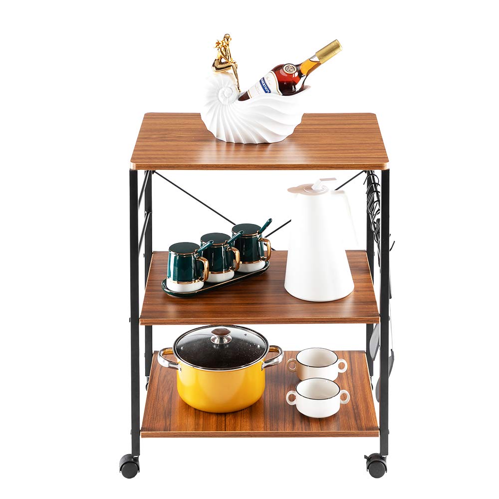 3-Tier Vintage Kitchen Cart - Rolling Bakers Rack for Microwave & Storage