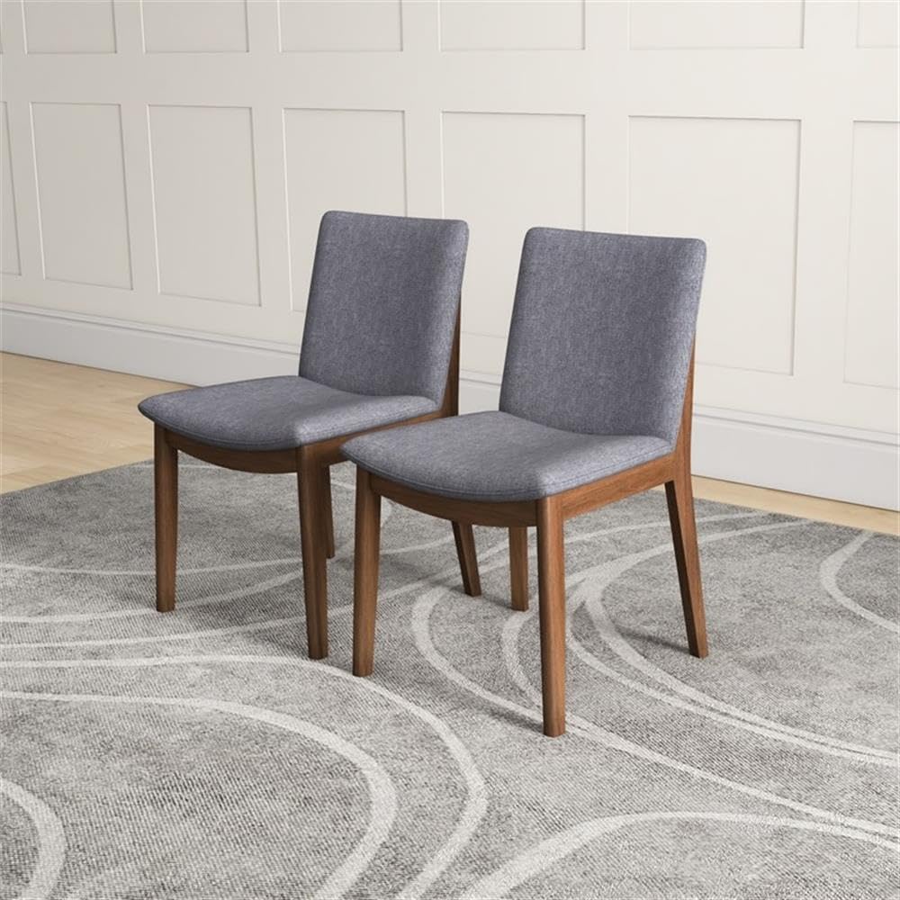 Pemberly Row Mid Century Modern Fabric Upholstered Dining Chairs Set of 2 - Light Grey | Comfortable & Stylish Seating for Kitchen, Dining Room & Office