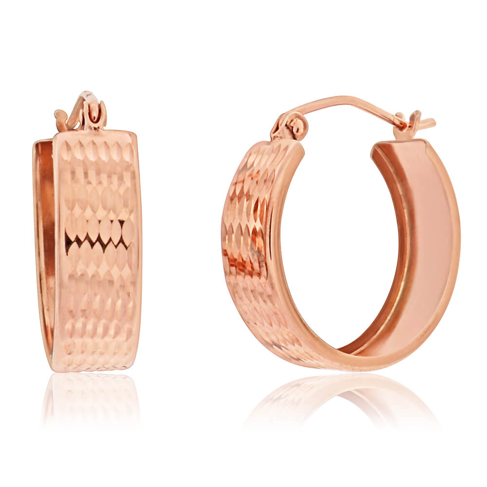 9ct Rose Gold Silver Filled Diamond Cut Hoop Earrings for Women - Elegant Dangle Hoops for Party, Wedding & Everyday Wear