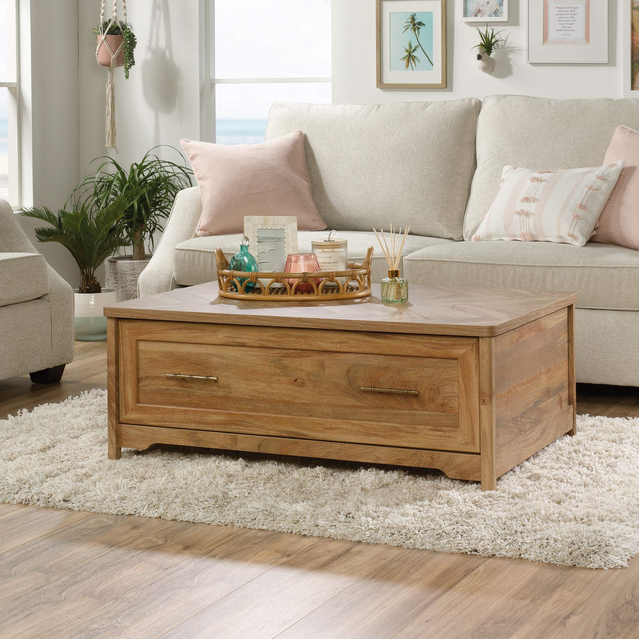 Sauder Coral Cape Coffee Table - Stylish Mango Finish for Living Room, Lounge & Home Decor | Modern Side Table for Sofa, Couch & Furniture
