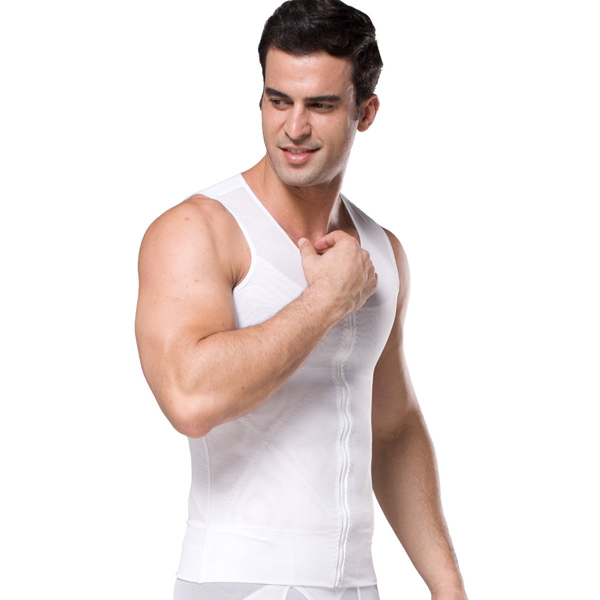 FEOYA Men's Slimming Body Shaper Tank Top with Zipper - Tummy Control Compression Vest Undershirt for Workout & Daily Wear