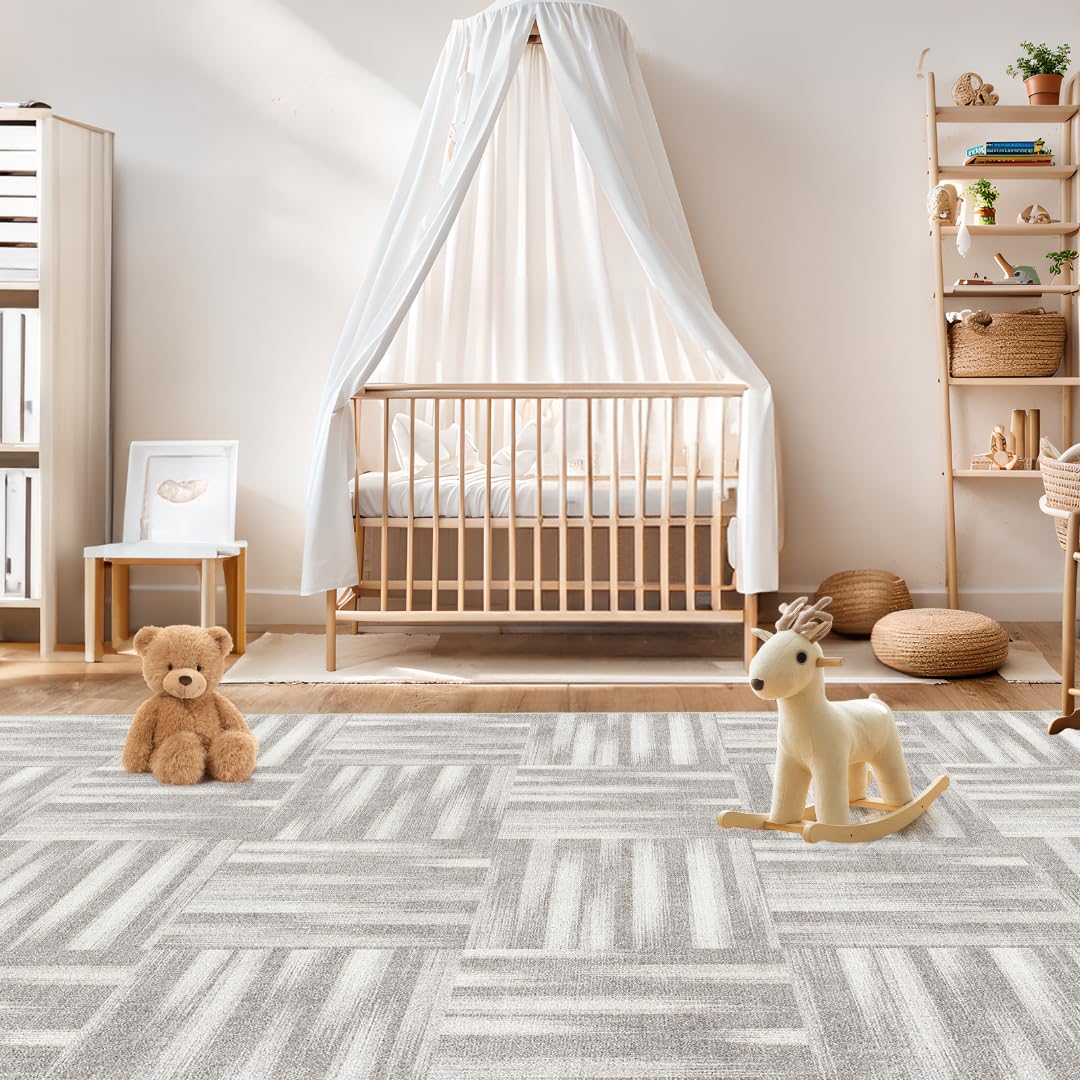 Modern Geometric Area Rug - Soft Non-Slip Machine Washable Checkered Rug for Bedroom, Living Room, Nursery & Playroom | Grey 6'x9' Home Decor | Perfect for Teen Dorm, Aesthetic Spaces & High-Traffic Areas