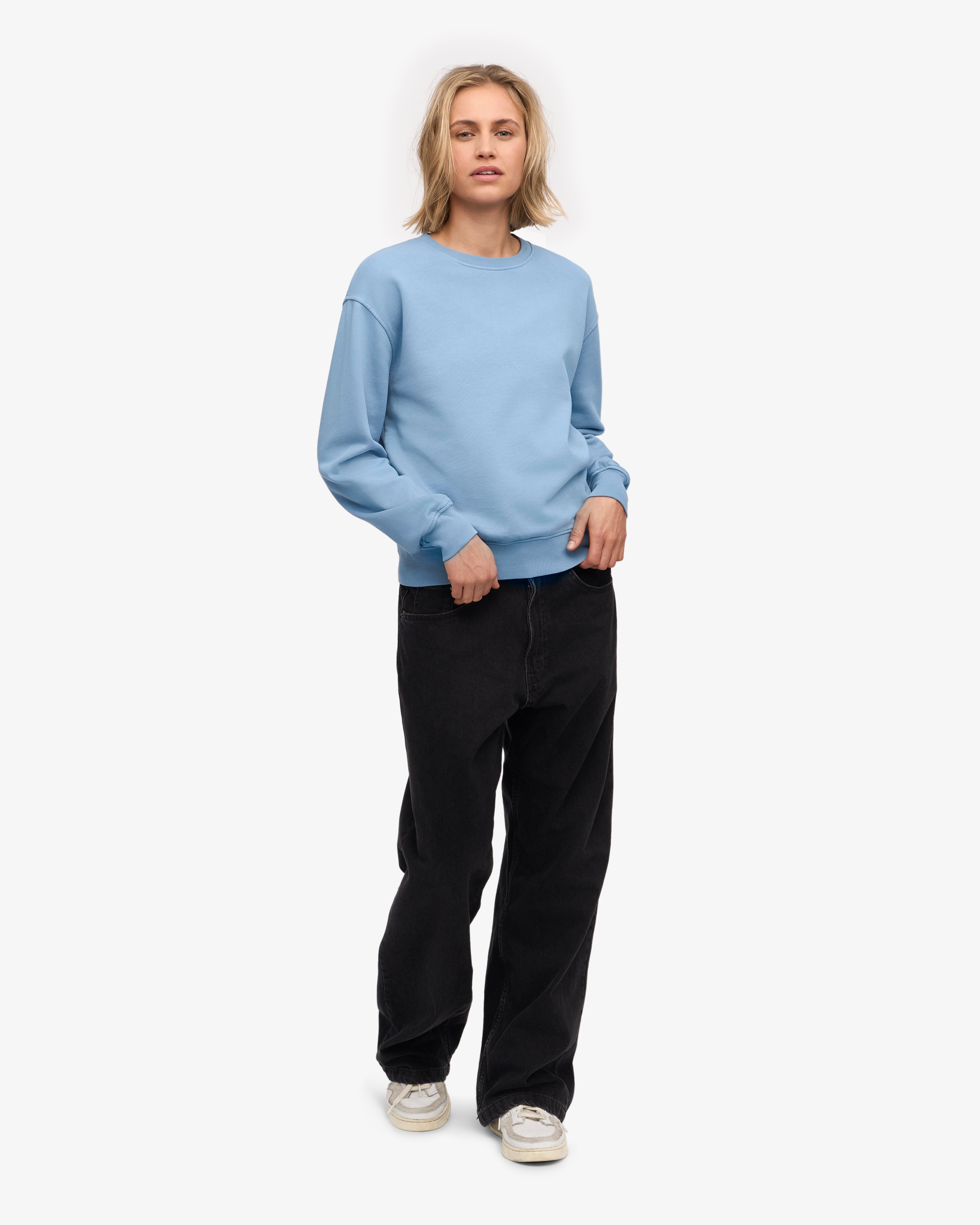 Women's Classic Organic Cotton Crew Neck T-Shirt - Seaside Blue - Casual Wear, Beach Outfit, Everyday Comfort
