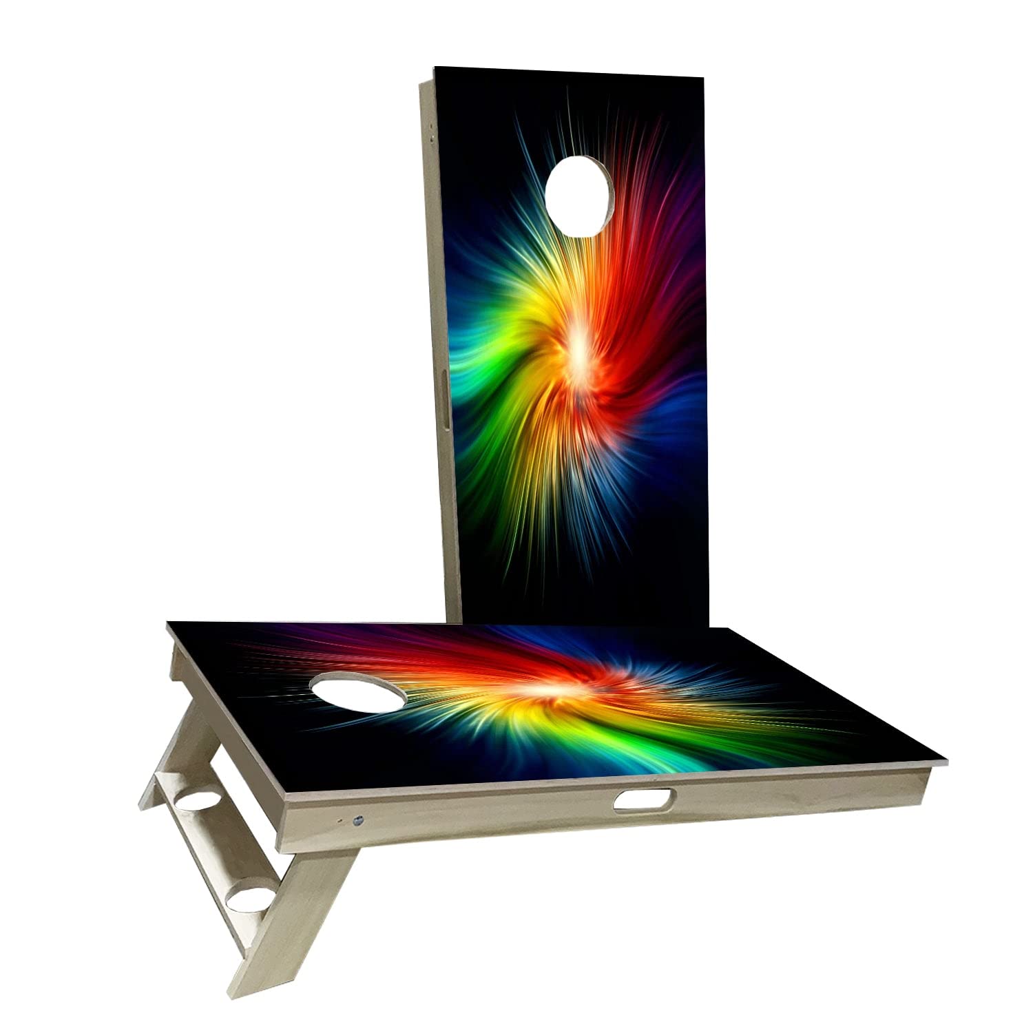 Premium Rainbow Swirl Cornhole Board Set - 2 Regulation-Sized Boards & 8 Bean Bags - Customizable Size & Accessories - Perfect for Backyard Parties, Tailgating & Outdoor Games