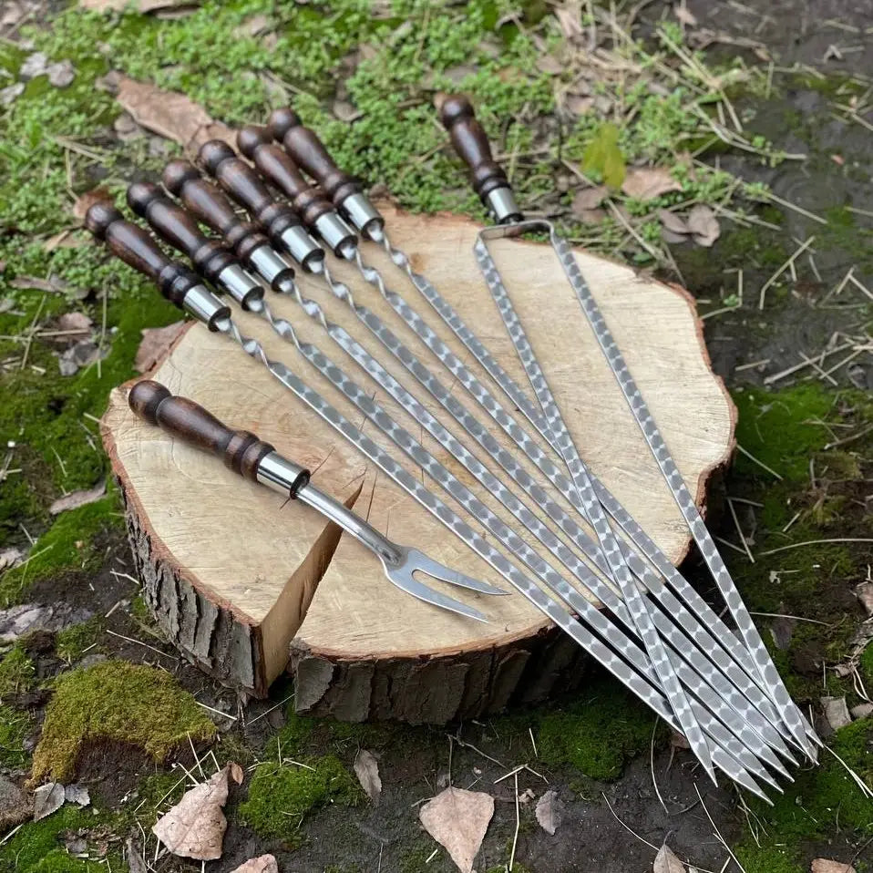 Premium Auroch Camping BBQ Skewers Set with Wooden Storage Case - 44-Piece Stainless Steel Grilling Accessories Kit for Outdoor Picnics, Backyard Parties & Campfire Cooking