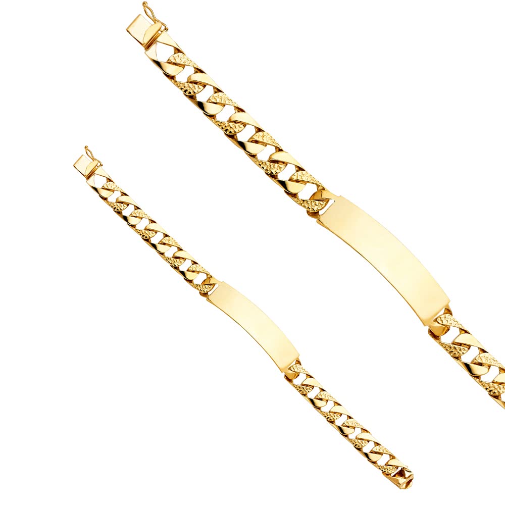 14K Yellow Gold Nugget Cuban Link ID Bracelet - 8.5