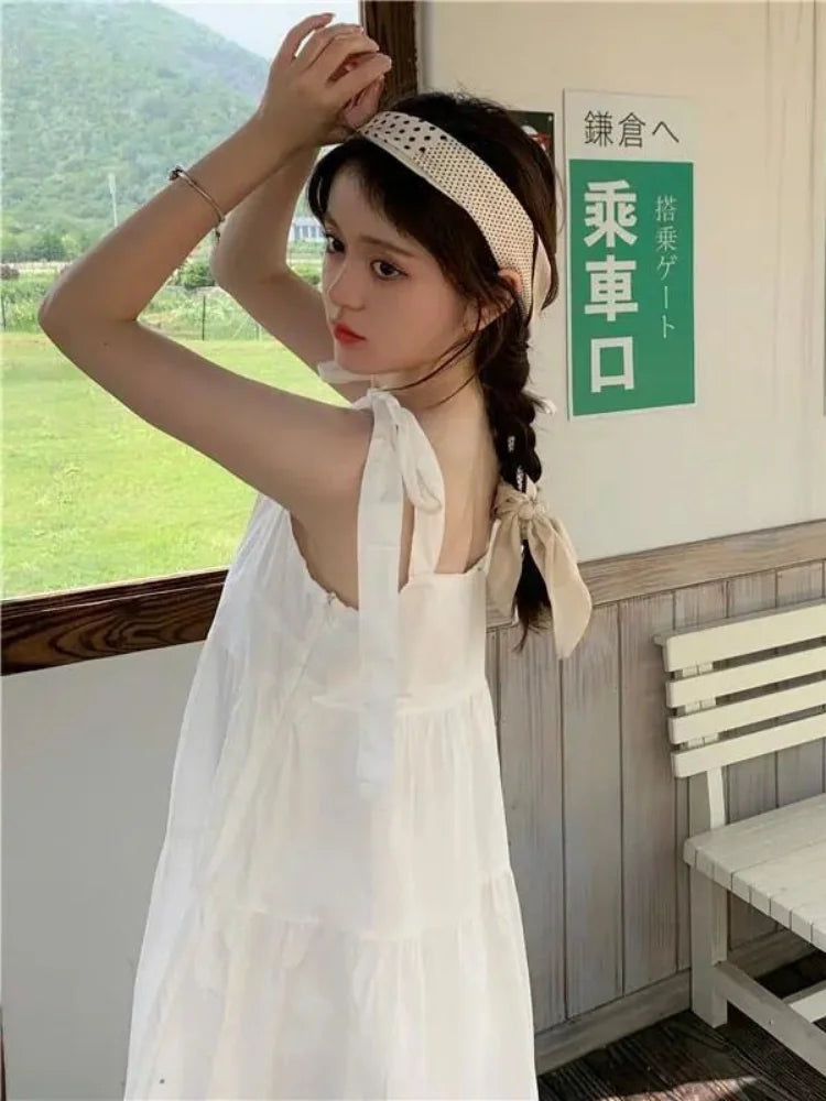 Stylish White Bandage Midi Dress for Women - Summer Beach Sundress with Sweet Casual Design - Perfect for Vacation, Date Night & Outdoor Parties