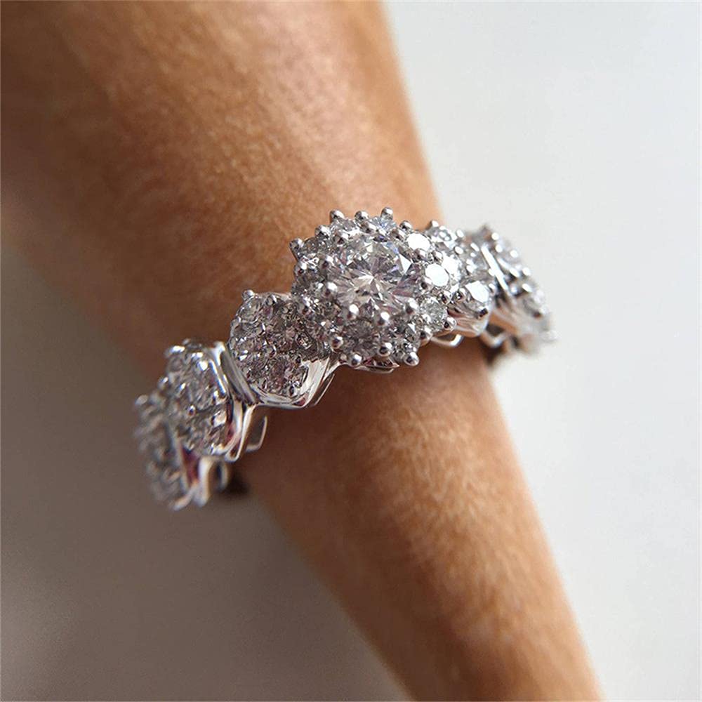 925 Sterling Silver Shiny Full Diamond Gemstone Ring - Cubic Zirconia CZ Multi Row Eternity Band - US Size 8 Wedding Engagement Ring for Women - Perfect for Anniversaries, Proposals & Special Occasions