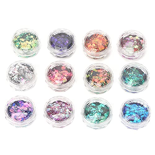 12pcs Shining Nail Art Glitter Sequins - Iridescent Flakes Mixed Color Nail Decorations for DIY Manicure, Nail Extensions & Crafting | Perfect for Salon, Home Use & Party Nail Designs