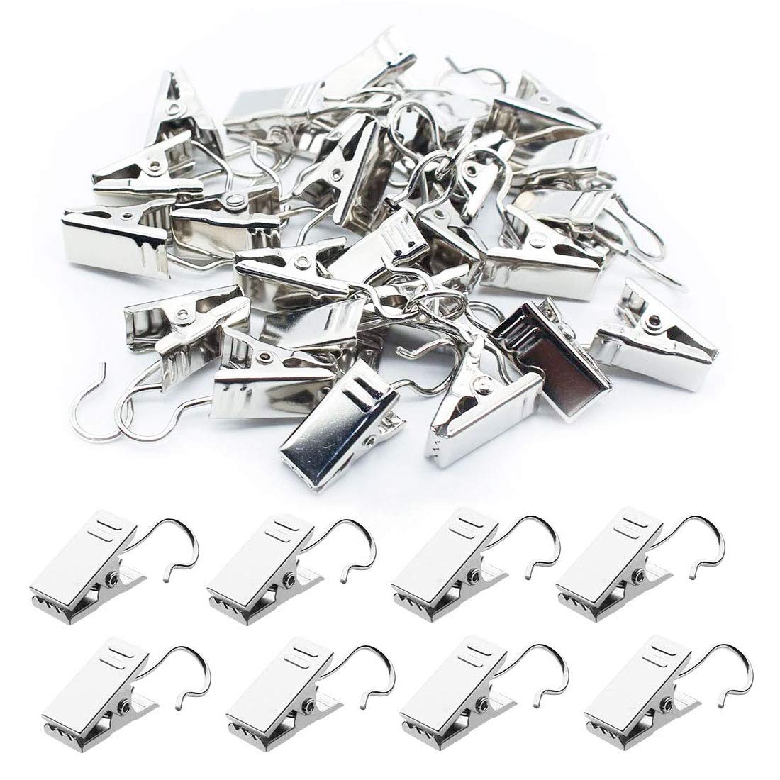 100 Pack Silver Metal Hook Clips - Heavy Duty Curtain Hanging Clips for Drapes, Photos, Home Decor & Craft Display | Perfect for Bedroom, Living Room & Office Window Treatments