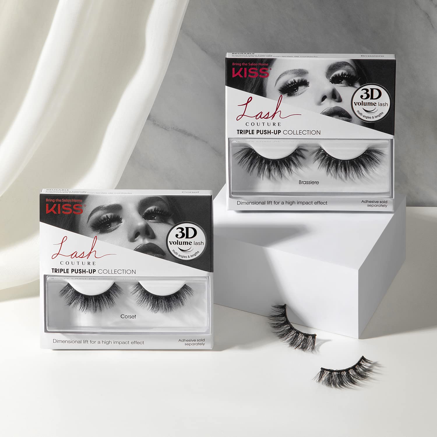 KISS Lash Couture Triple Push Up False Eyelashes - 3D Volume Reusable Lashes with Lash Glue, Cruelty-Free & Bustier Style | Perfect for Night Out, Wedding, and Special Occasion Makeup