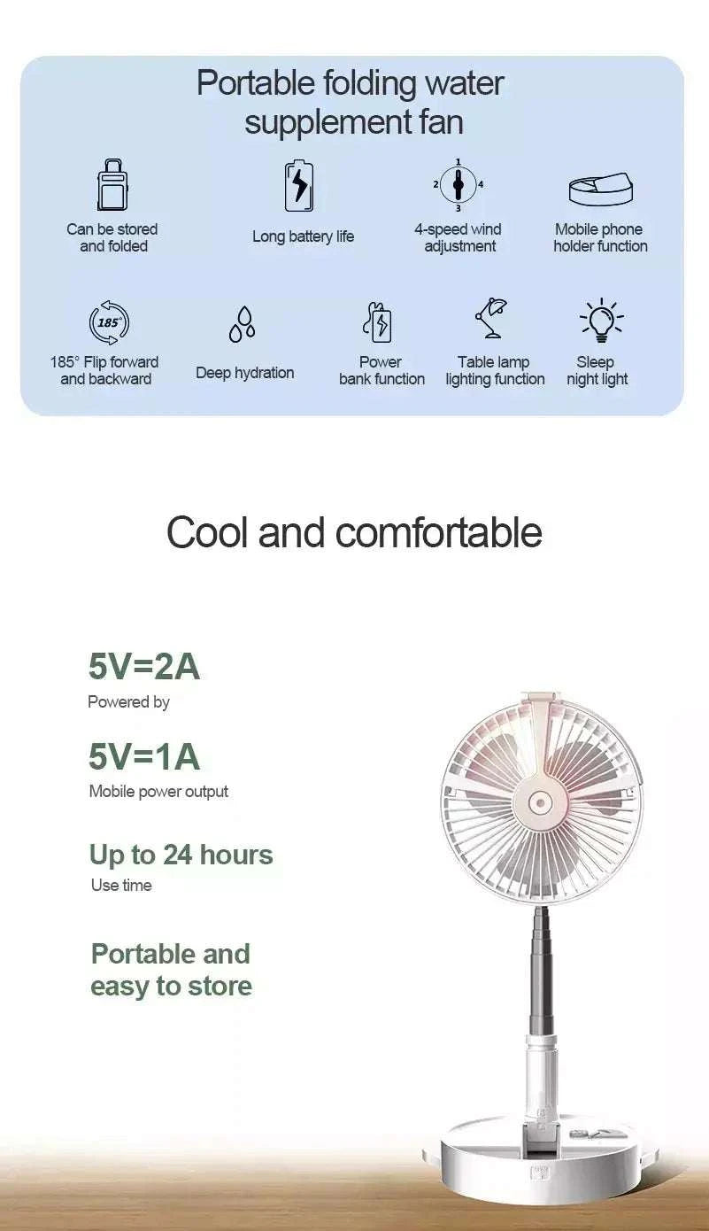 Portable Rechargeable Travel Fan with Humidifier & Remote Control - USB Personal Cooling Fan for Cruise, Office, Home & Outdoor Use
