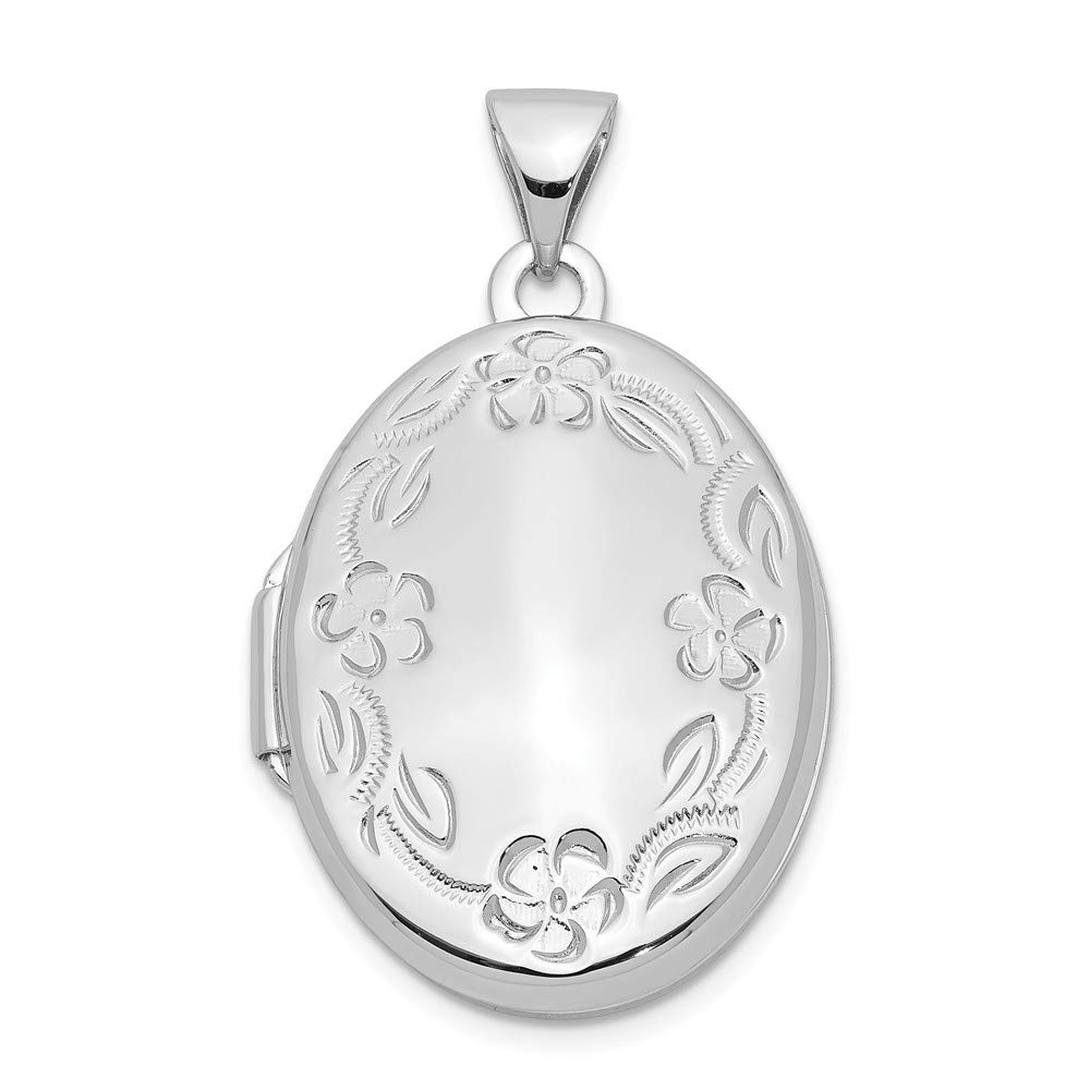925 Sterling Silver Engravable Rhodium Plated 21mm Floral Oval Photo Locket Pendant Necklace for Women - Personalized Jewelry Gift for Mom, Wife, Girlfriend - Perfect for Anniversaries, Birthdays & Valentine's Day