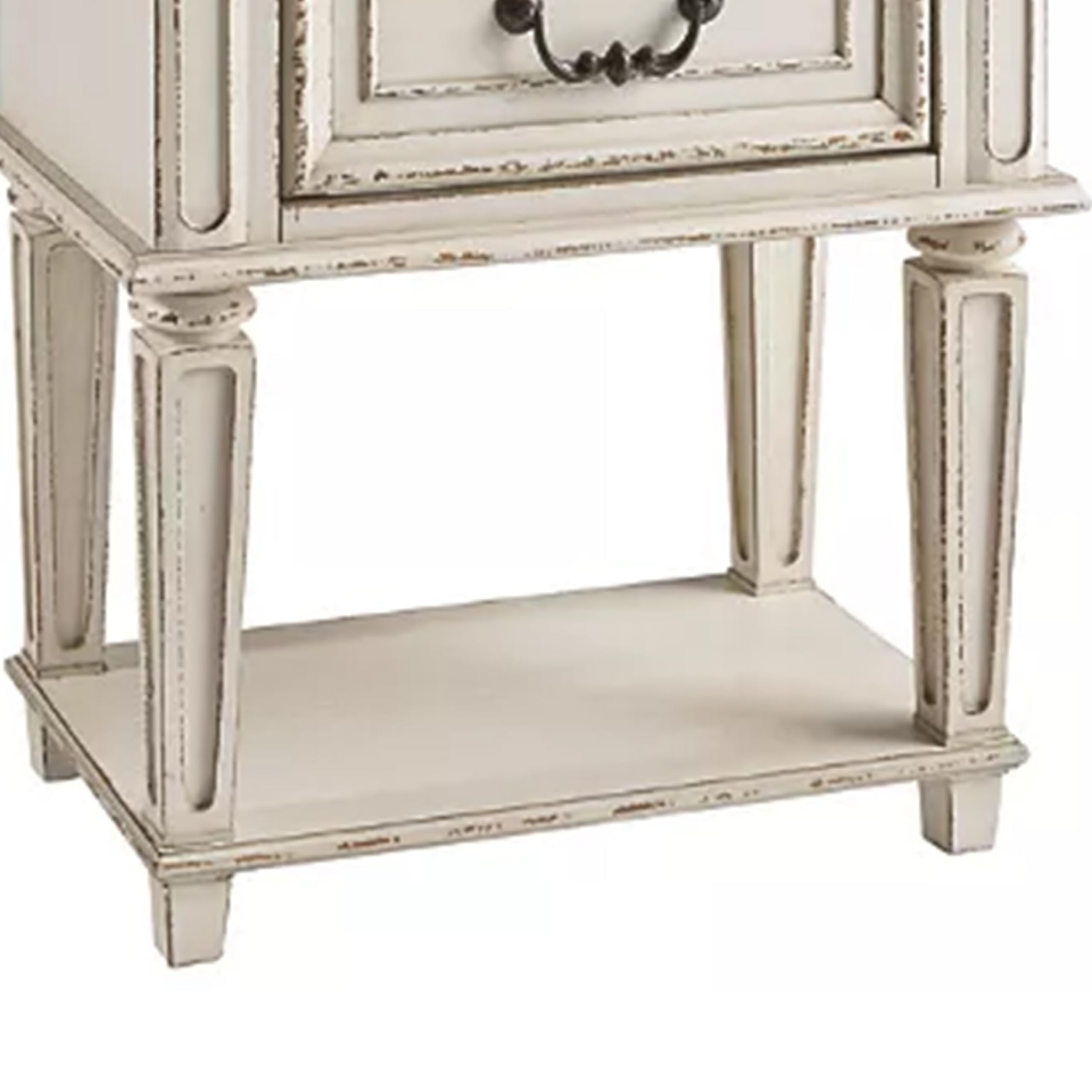 Benjara 1 Drawer Wooden Nightstand with Tapered Legs - Brown and White Modern Bedside Table for Bedroom, Living Room & Office