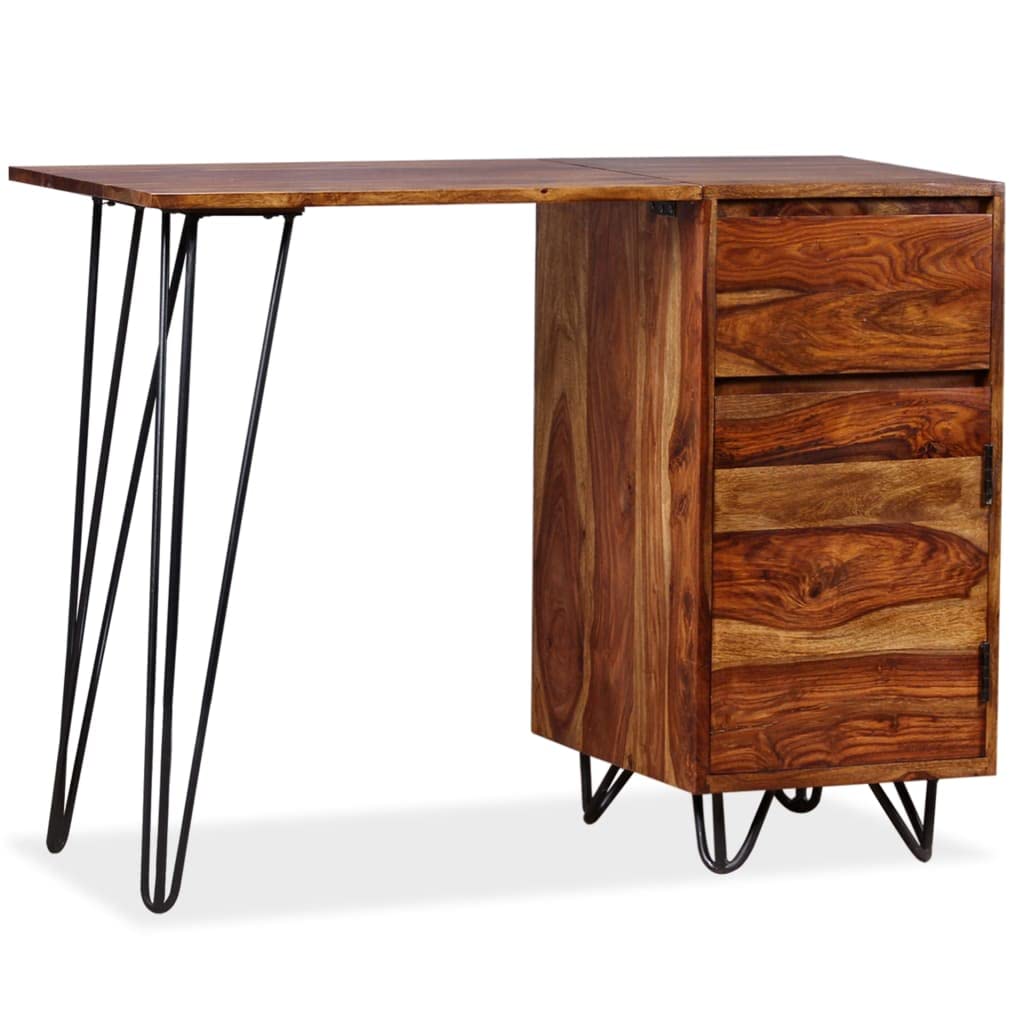 CHARMMA Solid Sheesham Wood Writing Desk with 1 Drawer & Cabinet - Compact Home Office Desk for Small Spaces, Study Table for Students, Elegant Workstation for Bedroom or Living Room