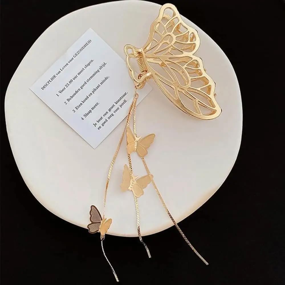 Savita Collection Butterfly Metal Hair Claw Clip - Non-Slip Gold Hair Clamp for Thick Hair, Fashion Hair Accessories (Pack of 1) - Perfect for Parties, Weddings & Everyday Styling