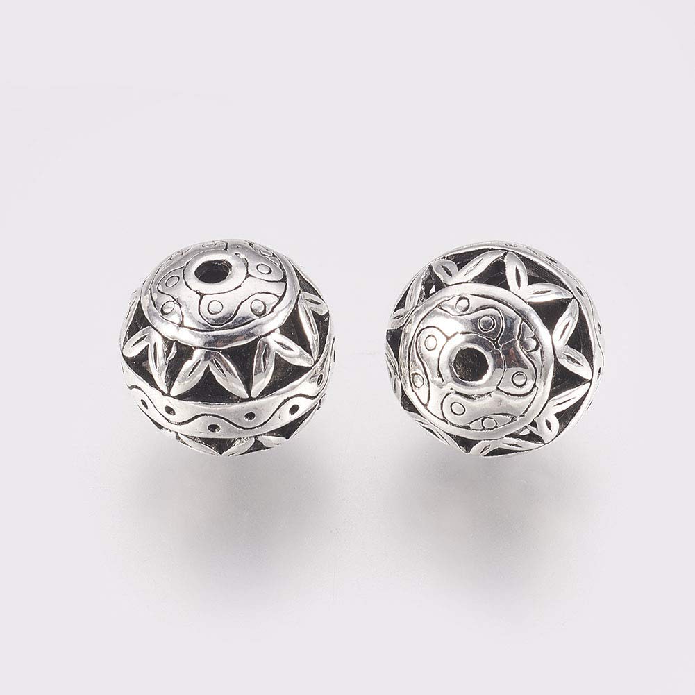 50pcs Tibetan Silver Hollow Beads 14mm - Round Filigree Rondelle Spacer Beads for DIY Jewelry Making, Necklace & Bracelet Crafting - Perfect for Boho, Vintage & Handmade Jewelry Designs