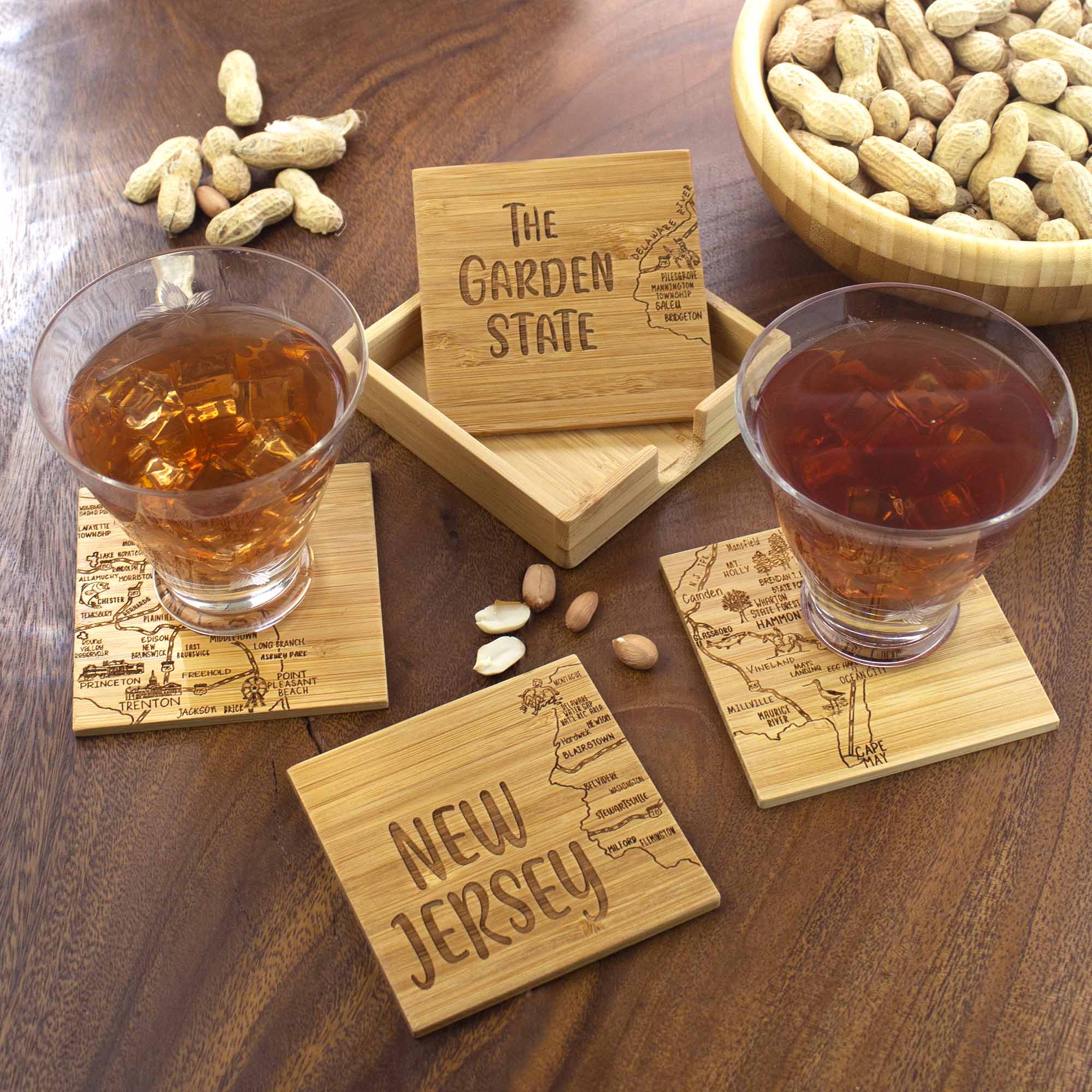 4-Piece New Jersey Puzzle Coaster Set with Storage Case - Perfect for Home, Office, and Gifts for Puzzle Lovers