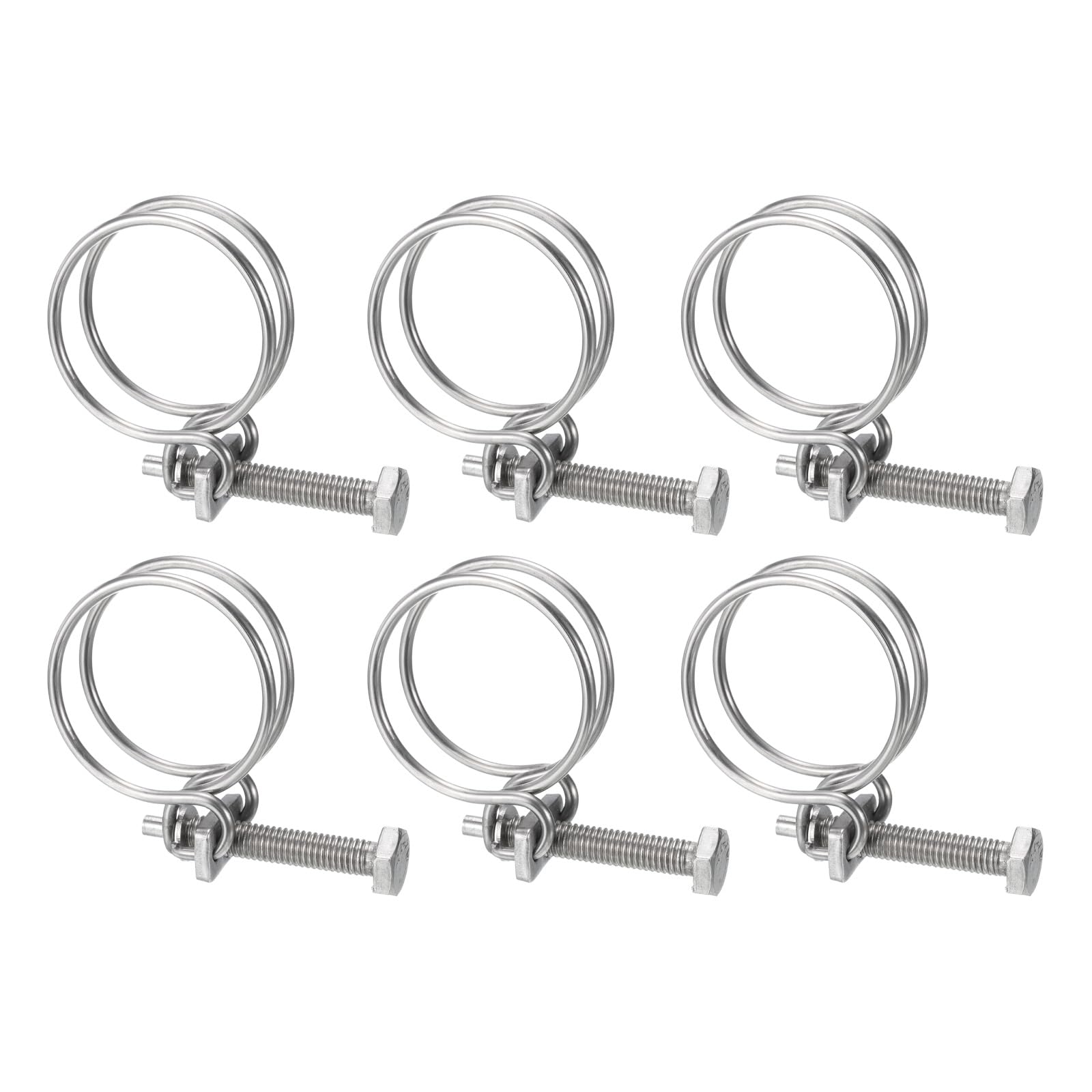 uxcell 6Pcs 38-42mm Adjustable Stainless Steel Double Wire Hose Clamps with M8 Bolt - Heavy Duty Hose Clips for Dust Collection, Pump, Pipe & Automotive Applications