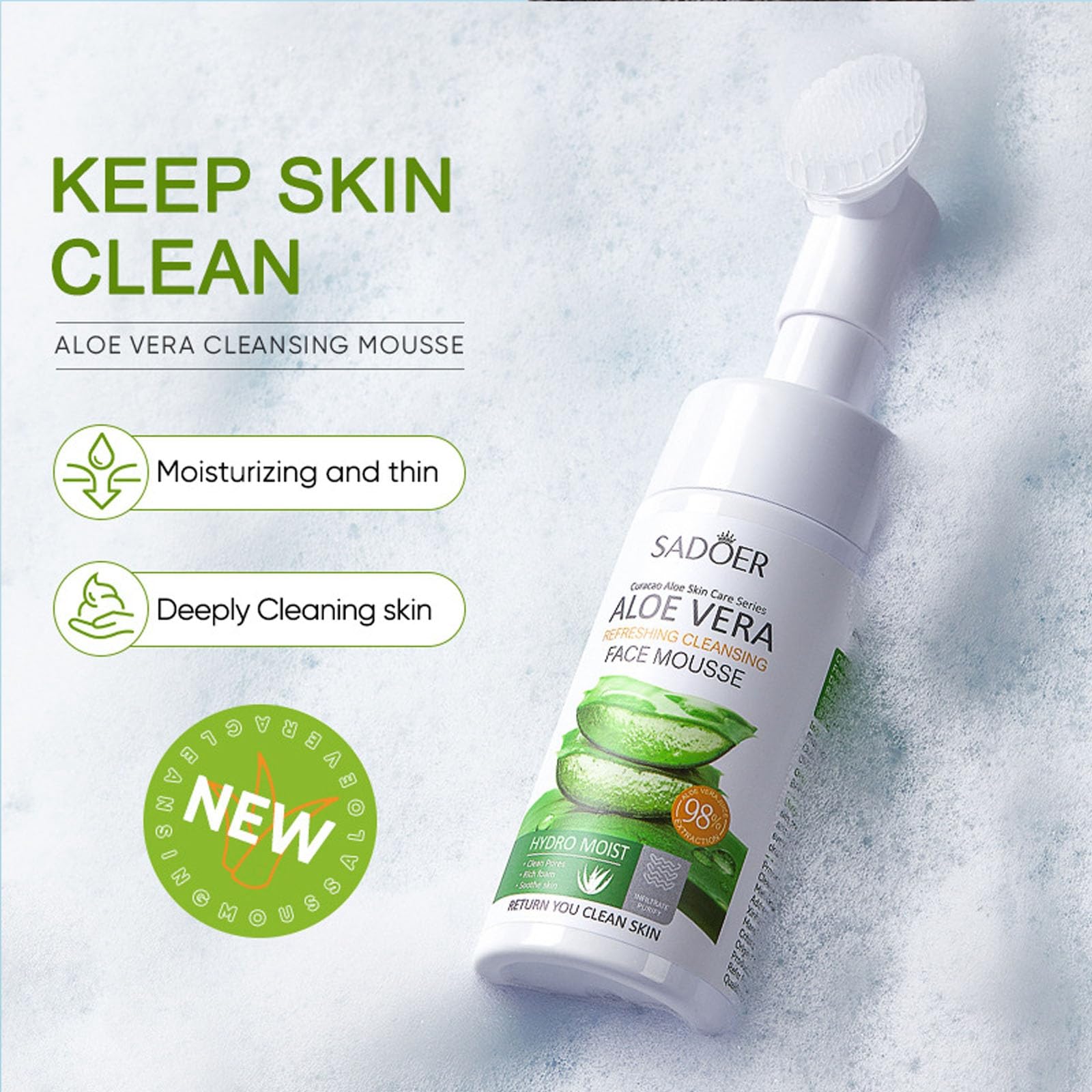 Rosarden Aloe Facial Cleanser - Gentle Foaming Face Wash with Silicone Brush, Hydrating Formula with Hyaluronic Acid, Aloe & Glycerin | Oil-Free, Removes Dirt, Oil & Makeup | Perfect for Daily Skincare & Makeup Removal