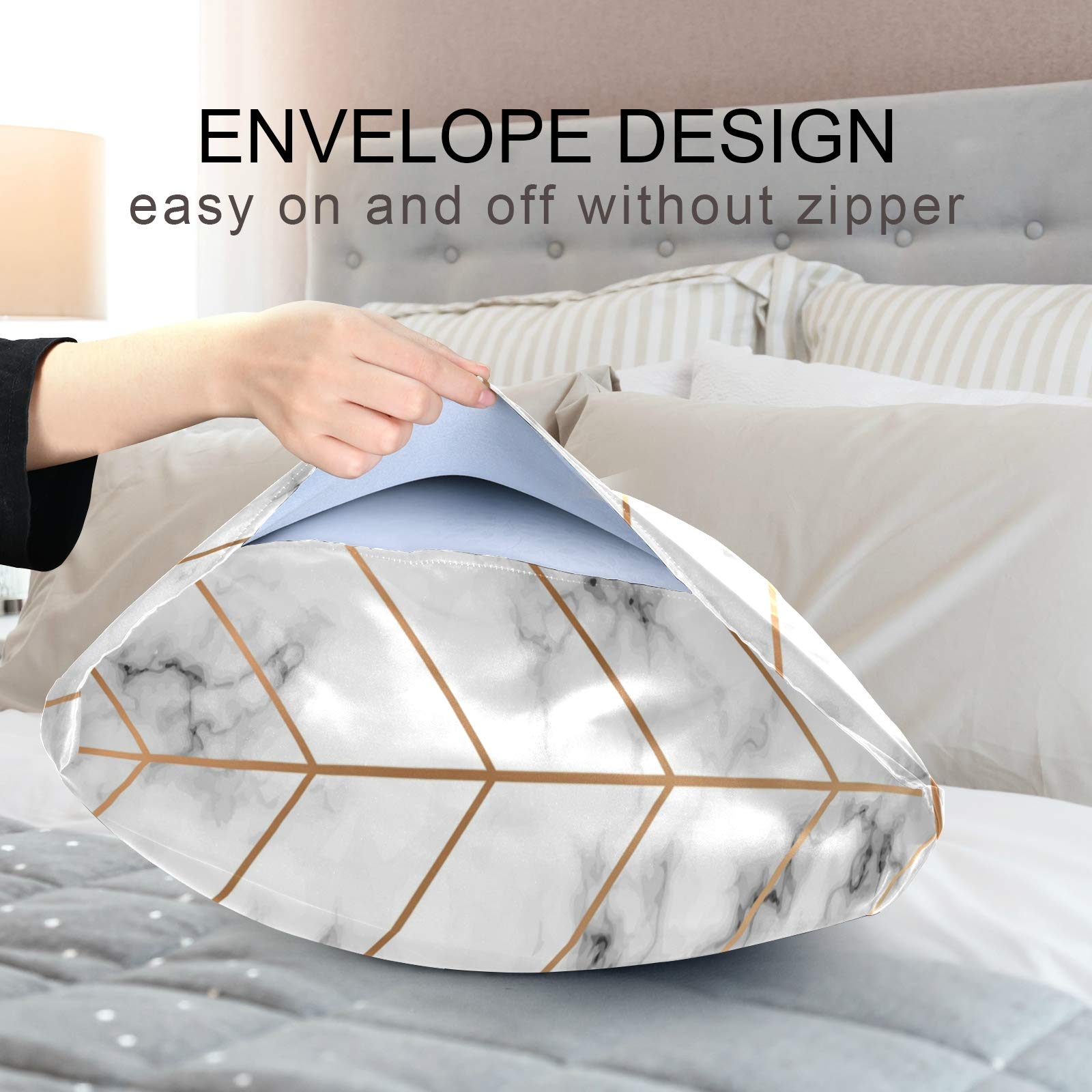 Satin Pillowcase for Hair and Skin Care - Queen Size Geometric Gold Marble Pillow Cover with Envelope Closure - Soft Decorative Pillow Sham for Bedroom, Hotel & Travel
