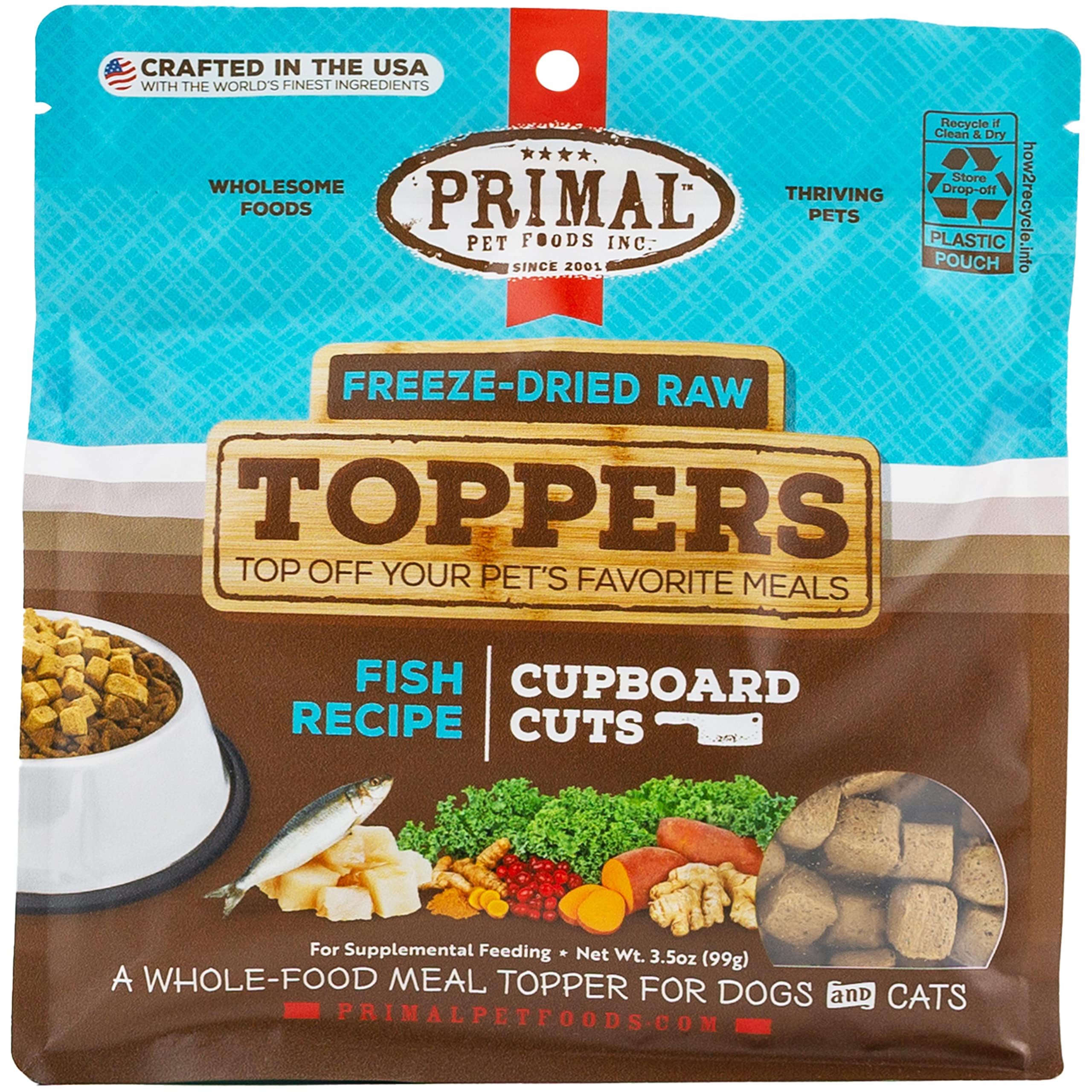 Premium Grain-Free Primal Dog & Cat Food Toppers with Probiotics - Freeze-Dried Raw Fish Meal Mixers for Training & Health (3.5 oz) | Ideal for Picky Eaters & Digestive Support