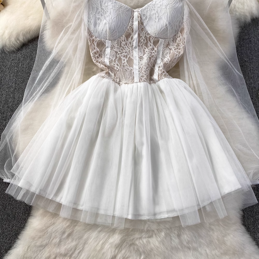 Elegant Square Neck Long Sleeve Mesh A-Line Fluffy Princess Dress for Women - Perfect for Summer Weddings, Parties & Special Occasions