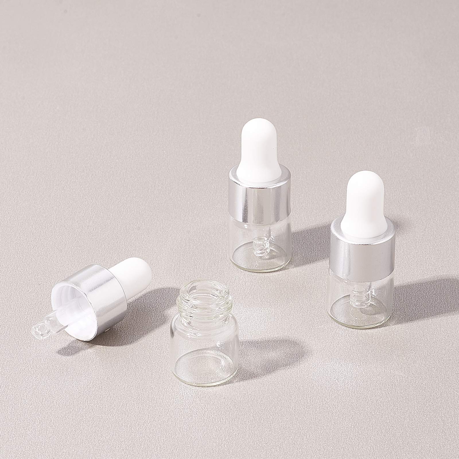 BENECREAT 30 Pack 1ml Glass Dropper Bottles with Silver Caps - for Essential Oils, Aromatherapy & Cosmetics