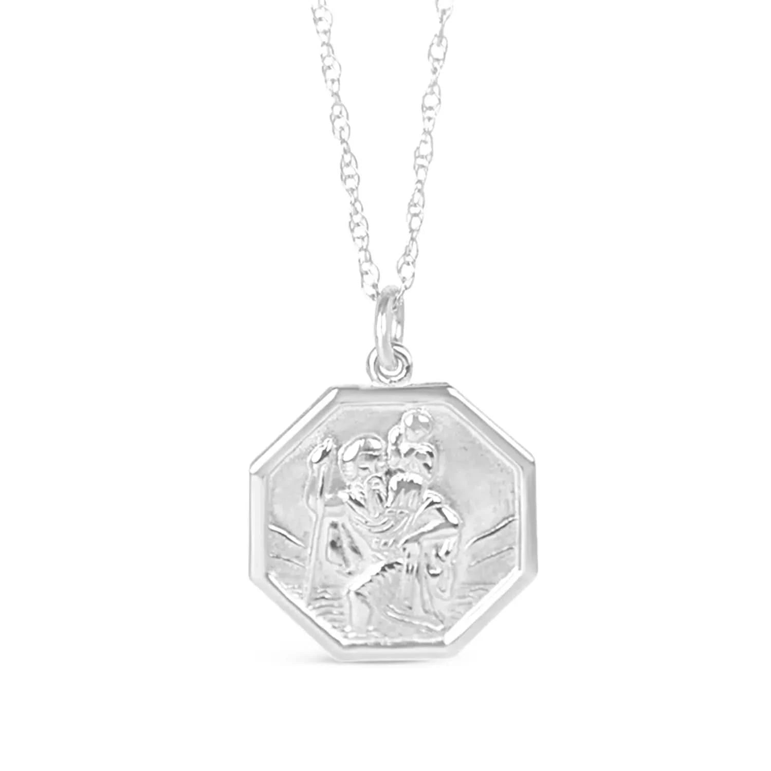 St Christopher Large Sterling Silver Necklace with Custom Engraving - Perfect for Travel Protection & Religious Gifts