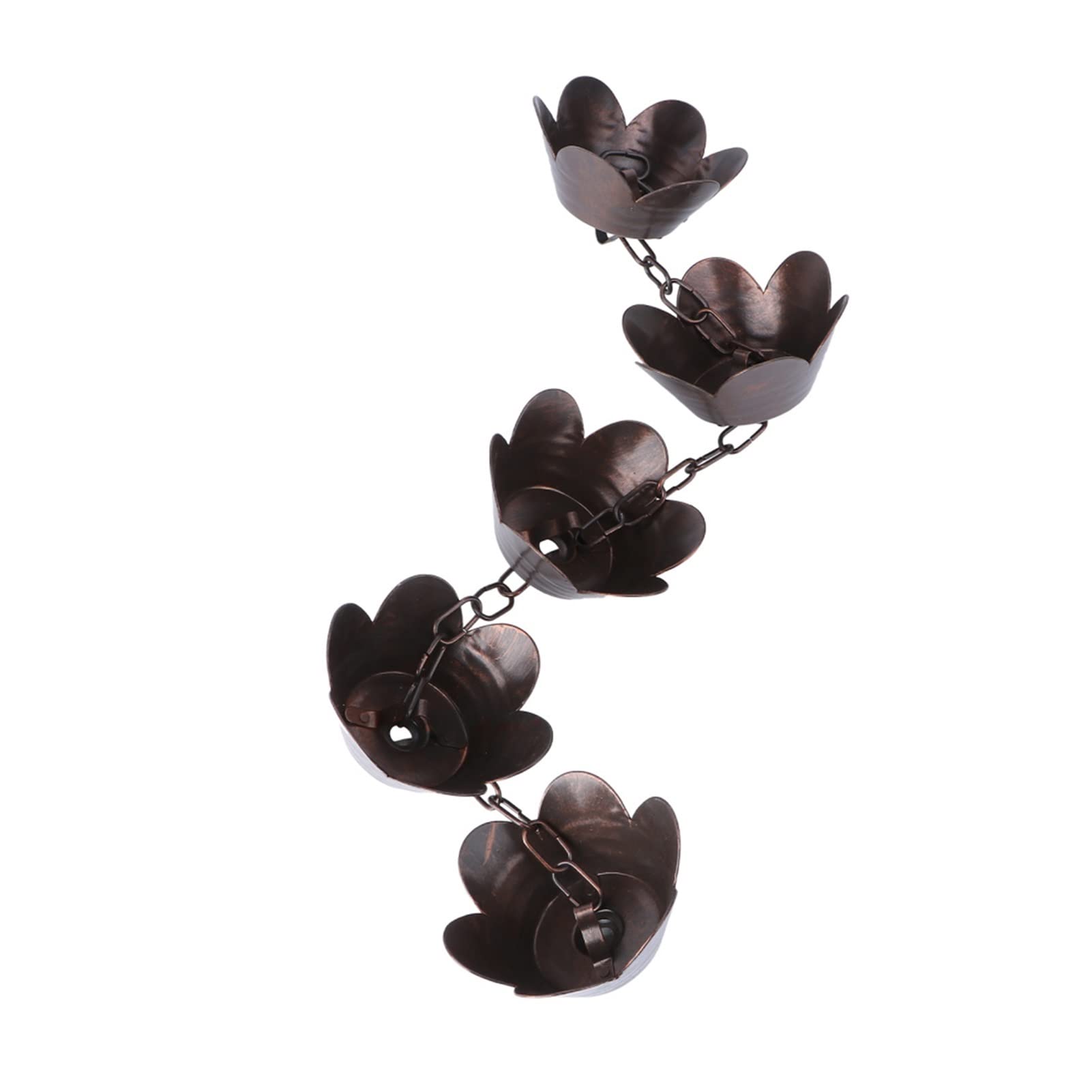 YKQJS-YQ Decorative Metal Rain Chains for Downspouts - Petal Shape Chimes & Cups Gutter Drainage System - Heavy Rain Water Catcher (Coffee Color) - Perfect for Garden Decor, Patio Drainage & Outdoor Water Feature