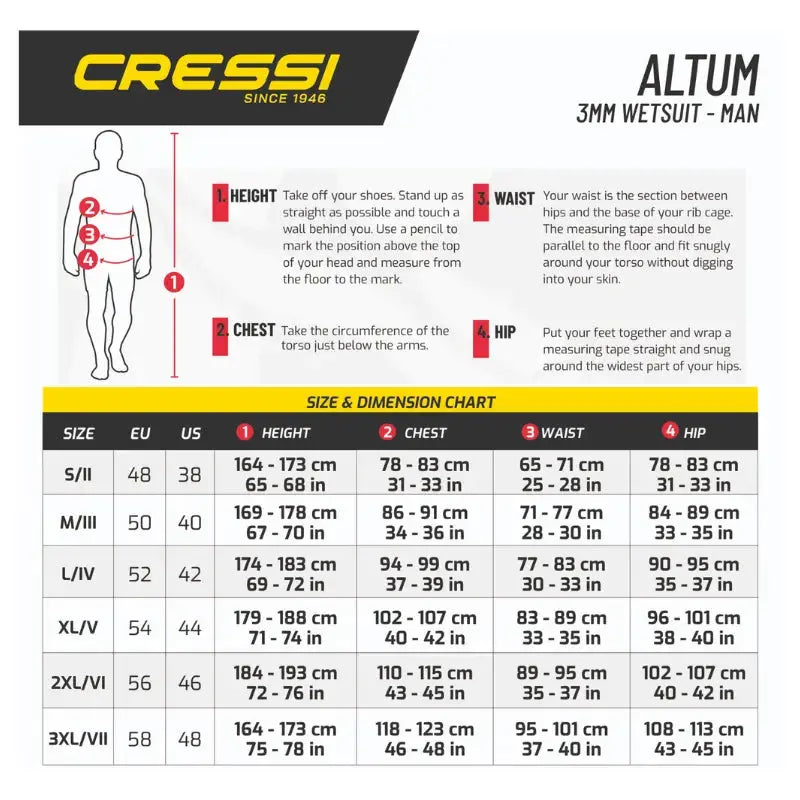 Cressi Altum 3mm Men's Triathlon Wetsuit for Swimming, Surfing & Open Water Racing | High Performance Neoprene Wetsuit for Competitive Swimmers & Triathletes