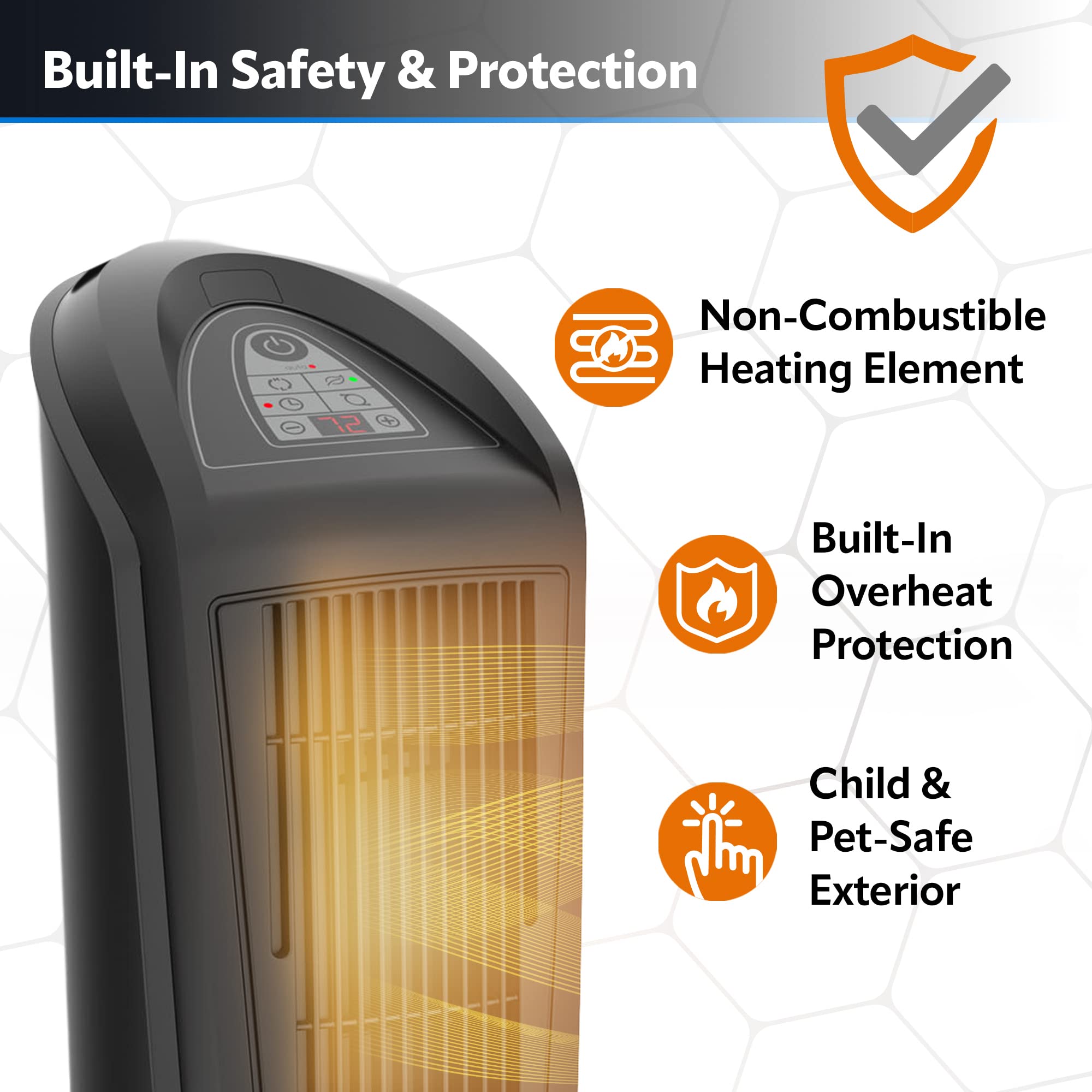 Lasko 1500W Portable Electric Ceramic Tower Heater with Remote Control - 22.5 Inch Indoor Space Heater with Oscillation, Tip-Over & Overheat Protection, 8-Hour Timer - Perfect for Bedroom, Office & Home Use (Model 751321, Black)