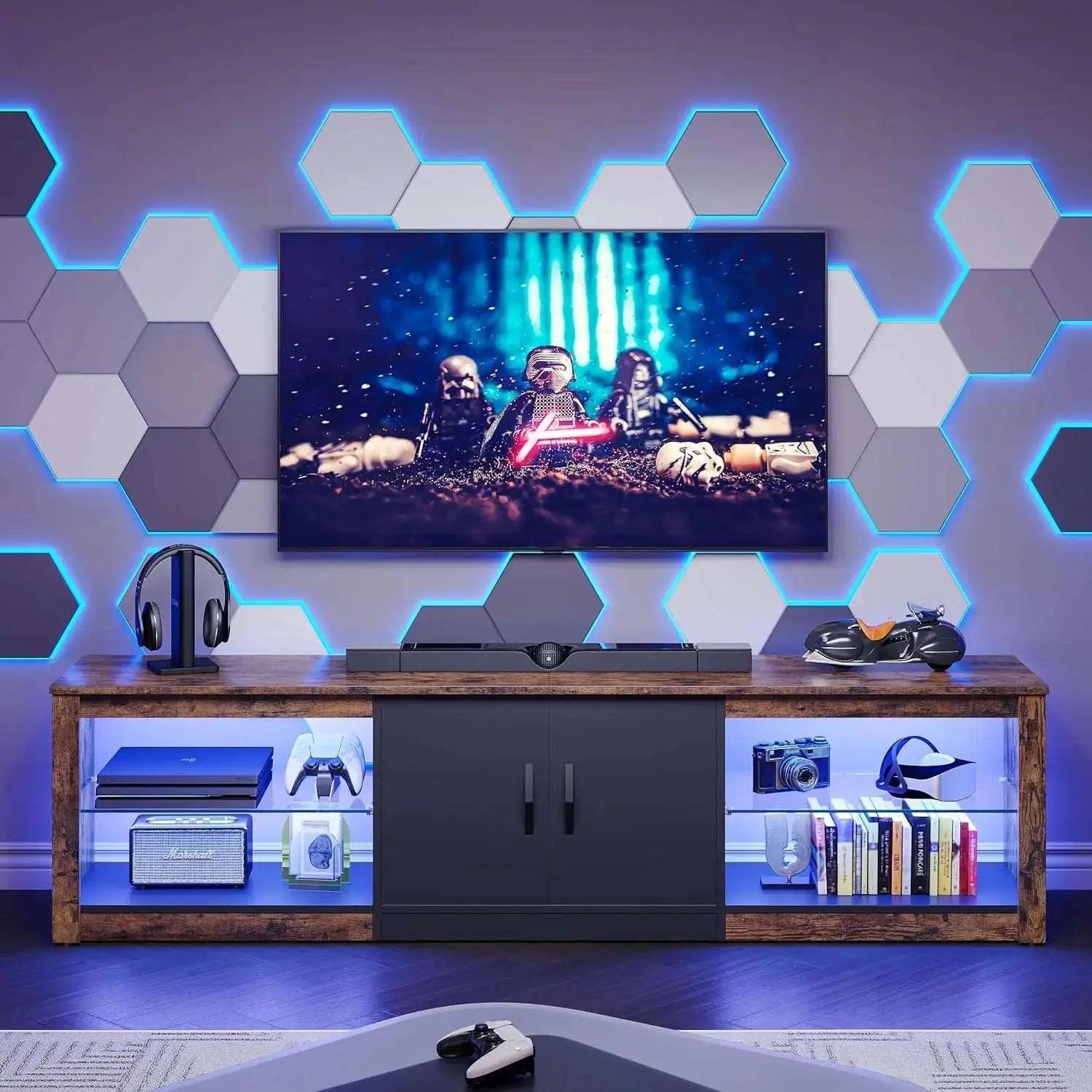 Bestier 70/80 Inch Modern TV Stand with LED Lights - Entertainment Center for 75/80/85 Inch Flat Screen TVs - Perfect for Living Room, Home Theater & Gaming Setup