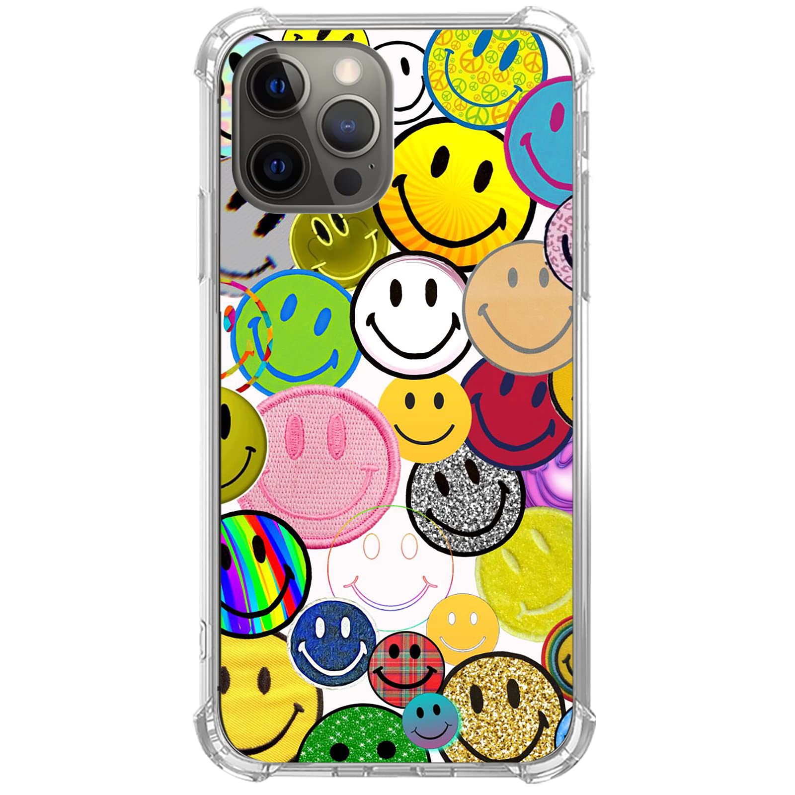 Colorful Retro Smile Face Phone Case for iPhone 12 Pro Max - Cute Hippie Design Trendy TPU Bumper Cover Compatible with iPhone 12 Pro Max for Women Men Girls Boys - Perfect for Music Festivals, Beach Days & Boho Style Lovers